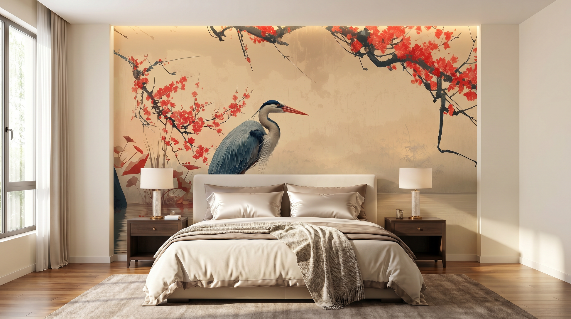 Crimson Blossom Heron Wall Mural – wall mural, view 5