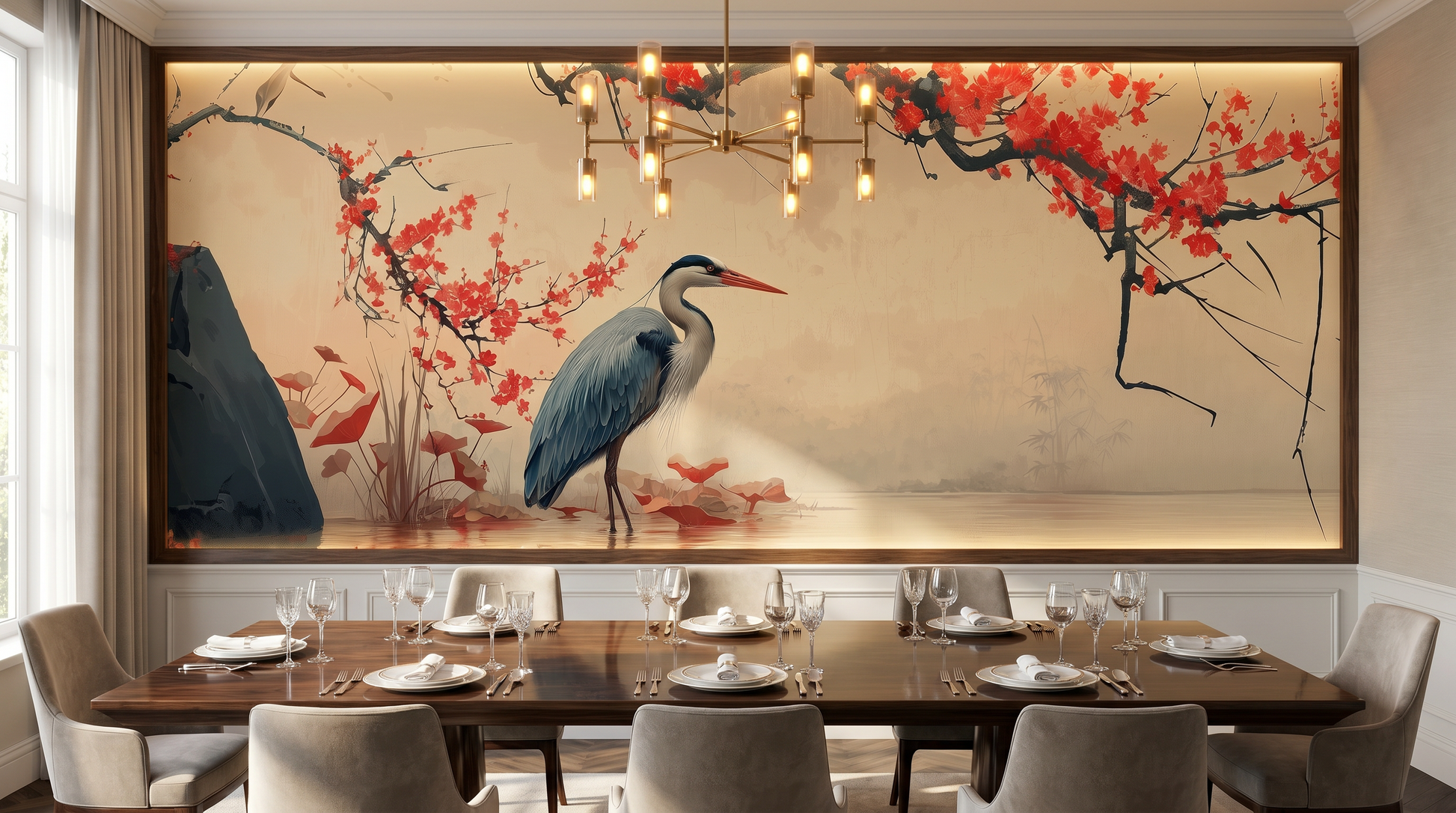 Crimson Blossom Heron Wall Mural – wall mural, view 2