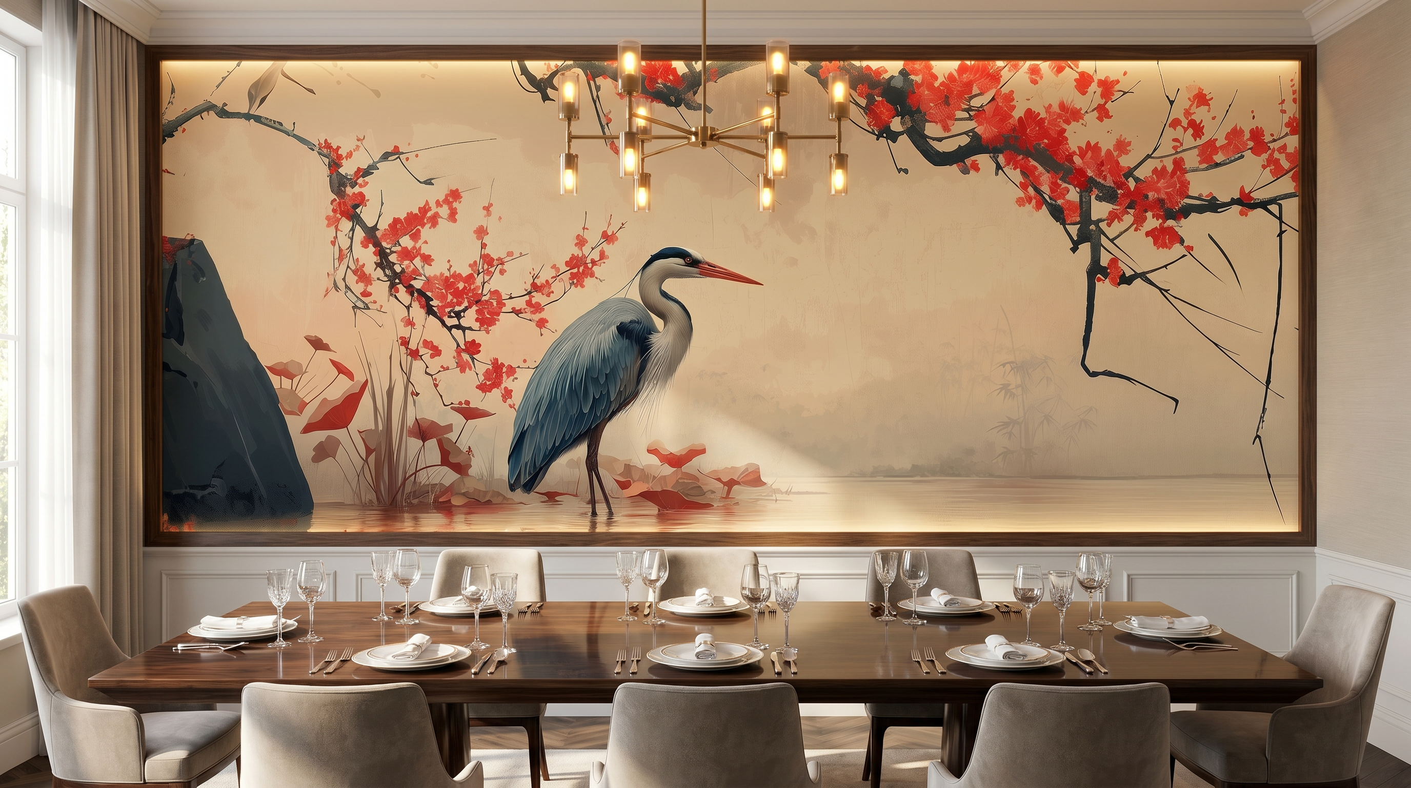 Crimson Blossom Heron Wall Mural – wall mural, view 2