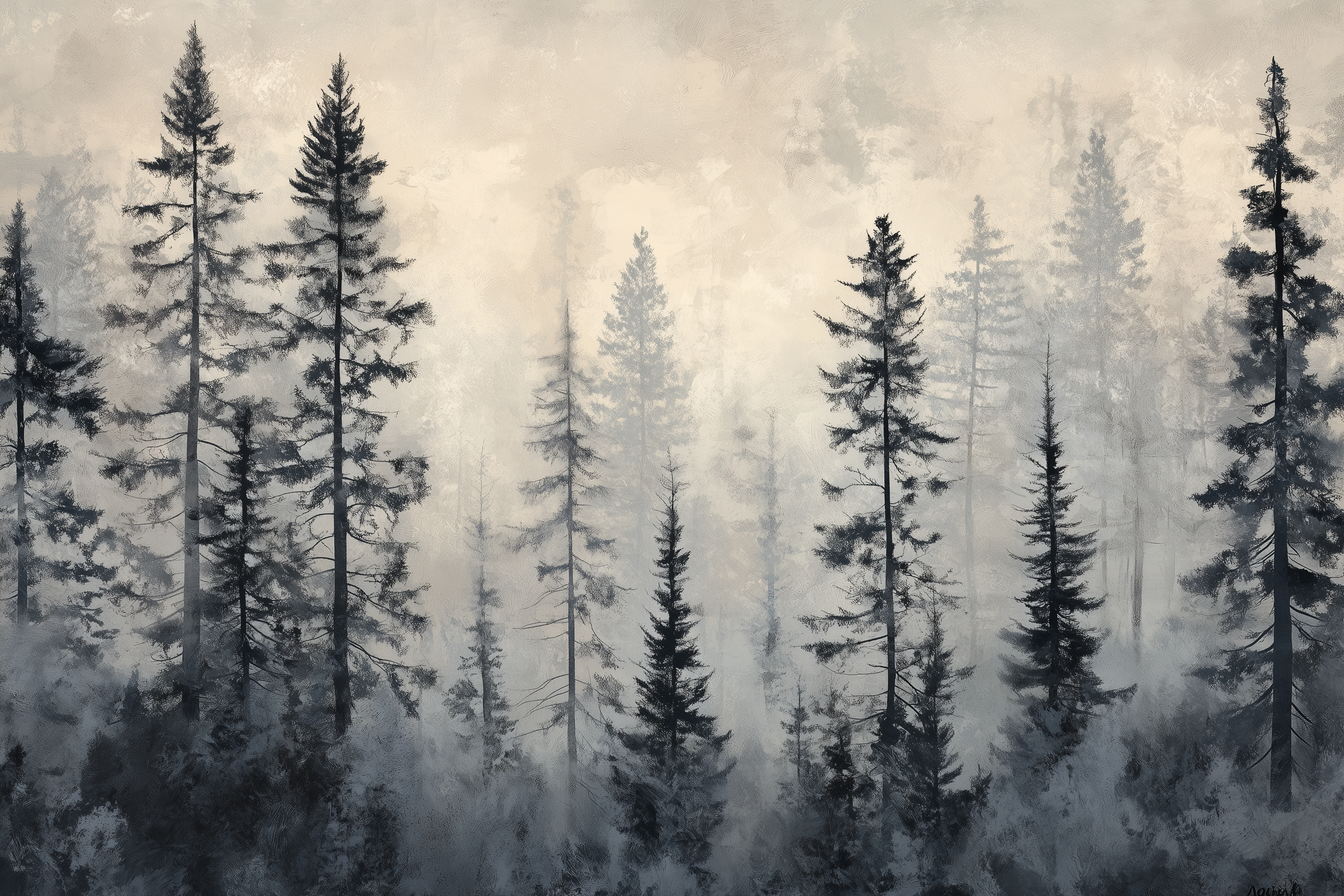 Foggy Evergreen Forest Wall Mural