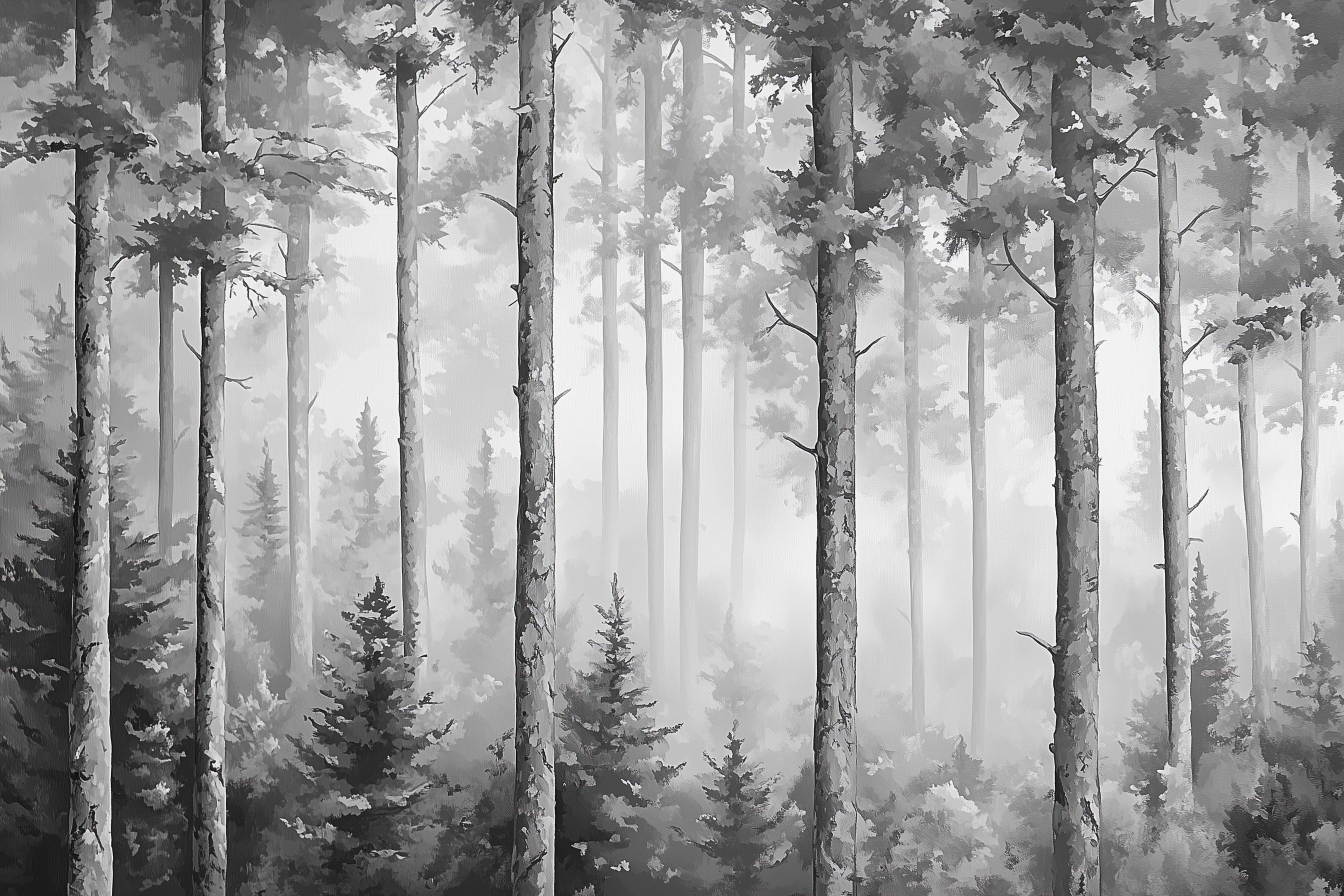 Misty Monochrome Forest Wall Mural