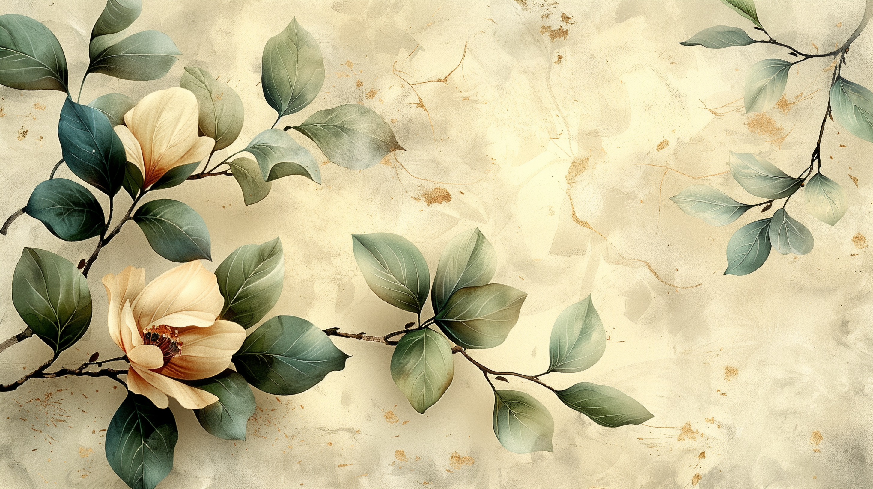 Soft Magnolia Branch Botanical Wall Mural