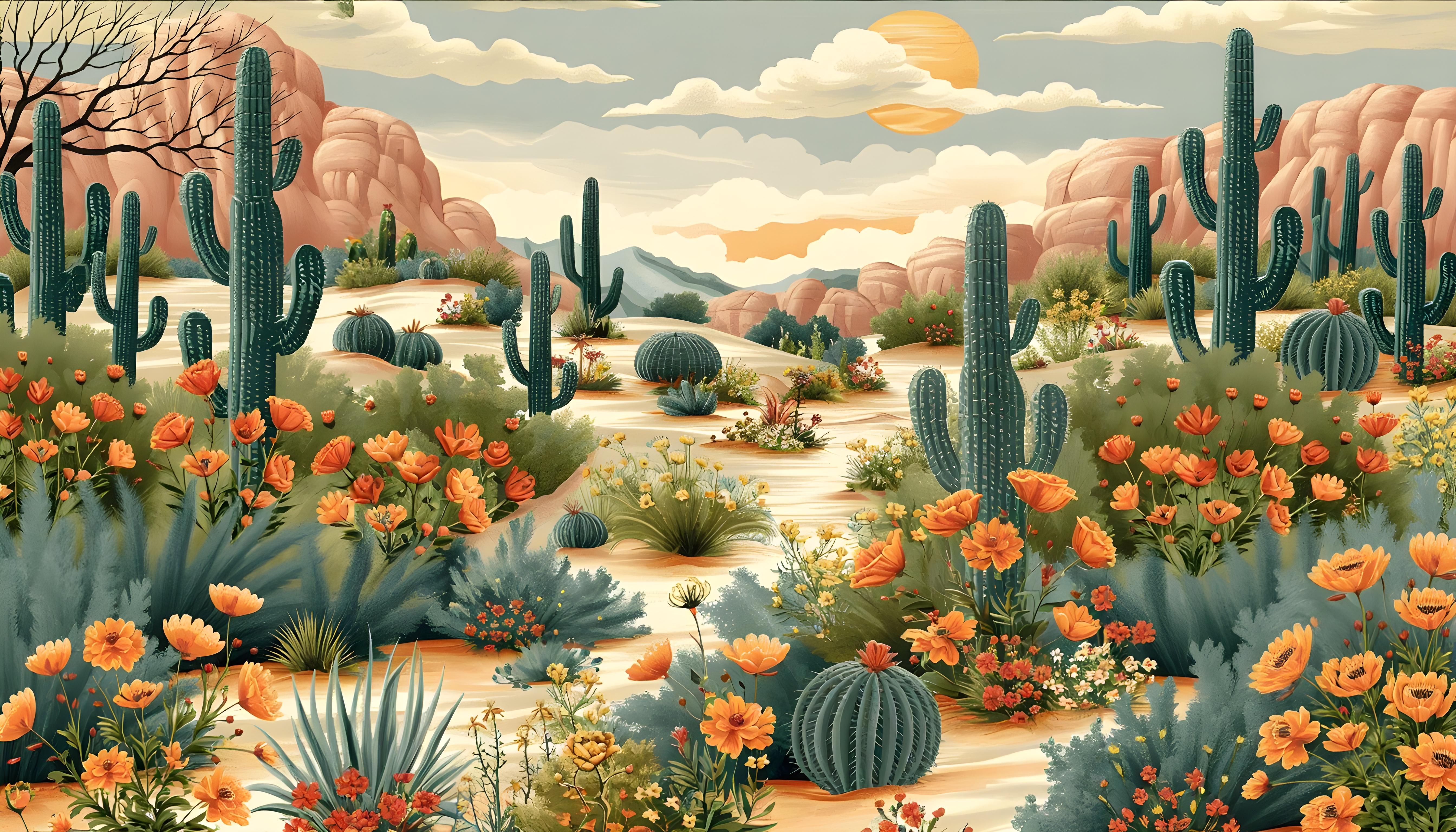 Blooming Desert Garden Wall Mural