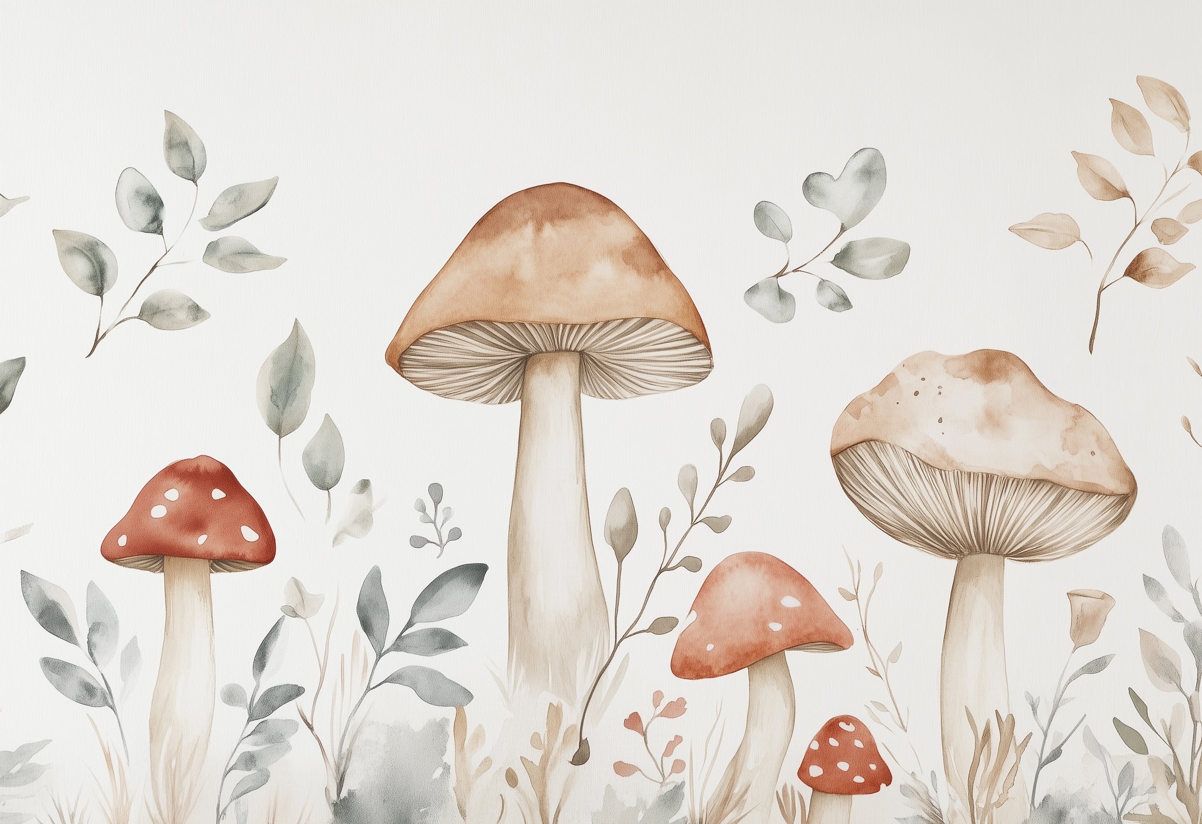 Watercolor Mushroom Botanical Wall Mural