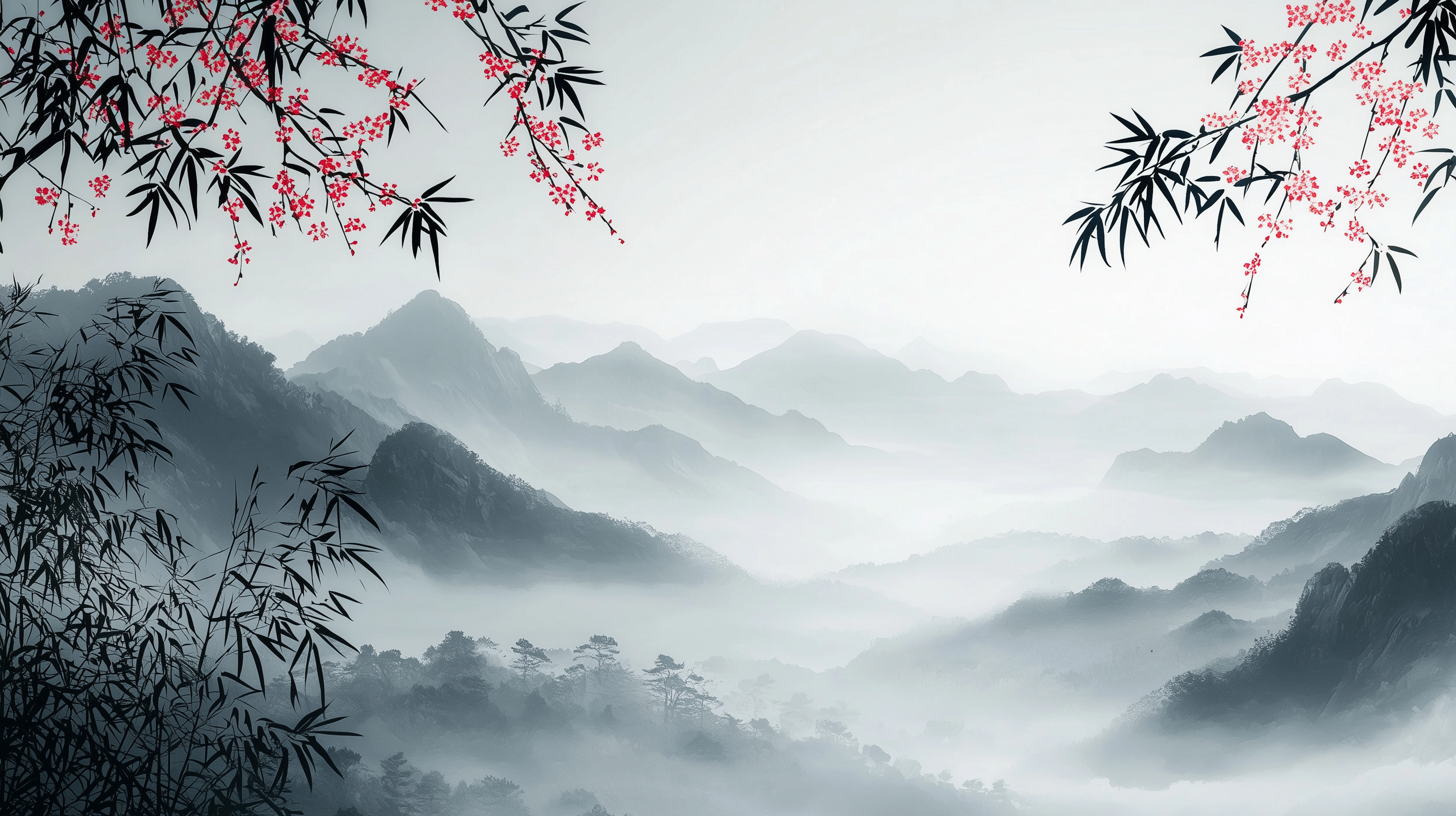 Misty Bamboo Mountain Landscape Wall Mural