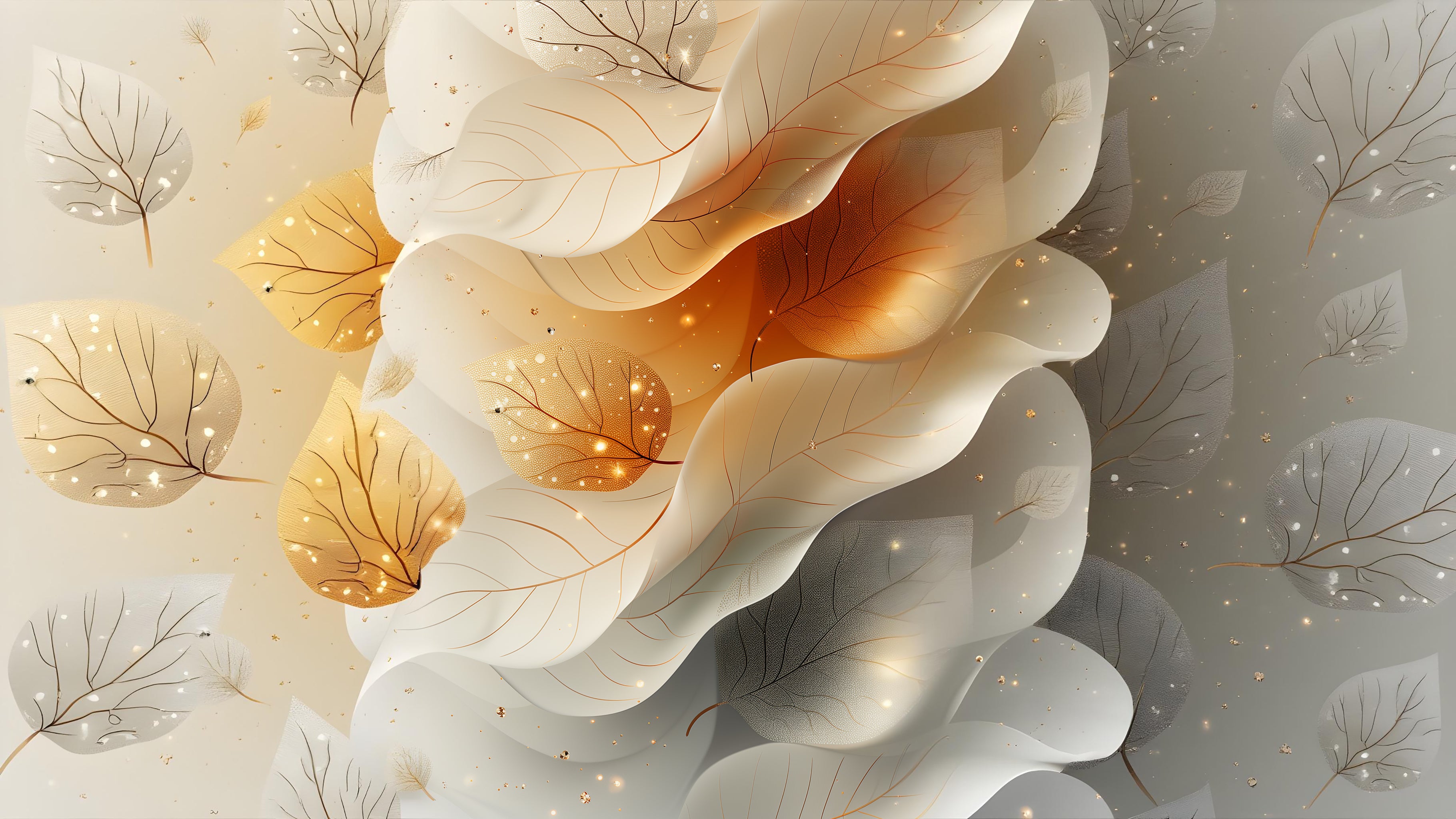 Luminous Layered Leaf Abstraction Wall Mural