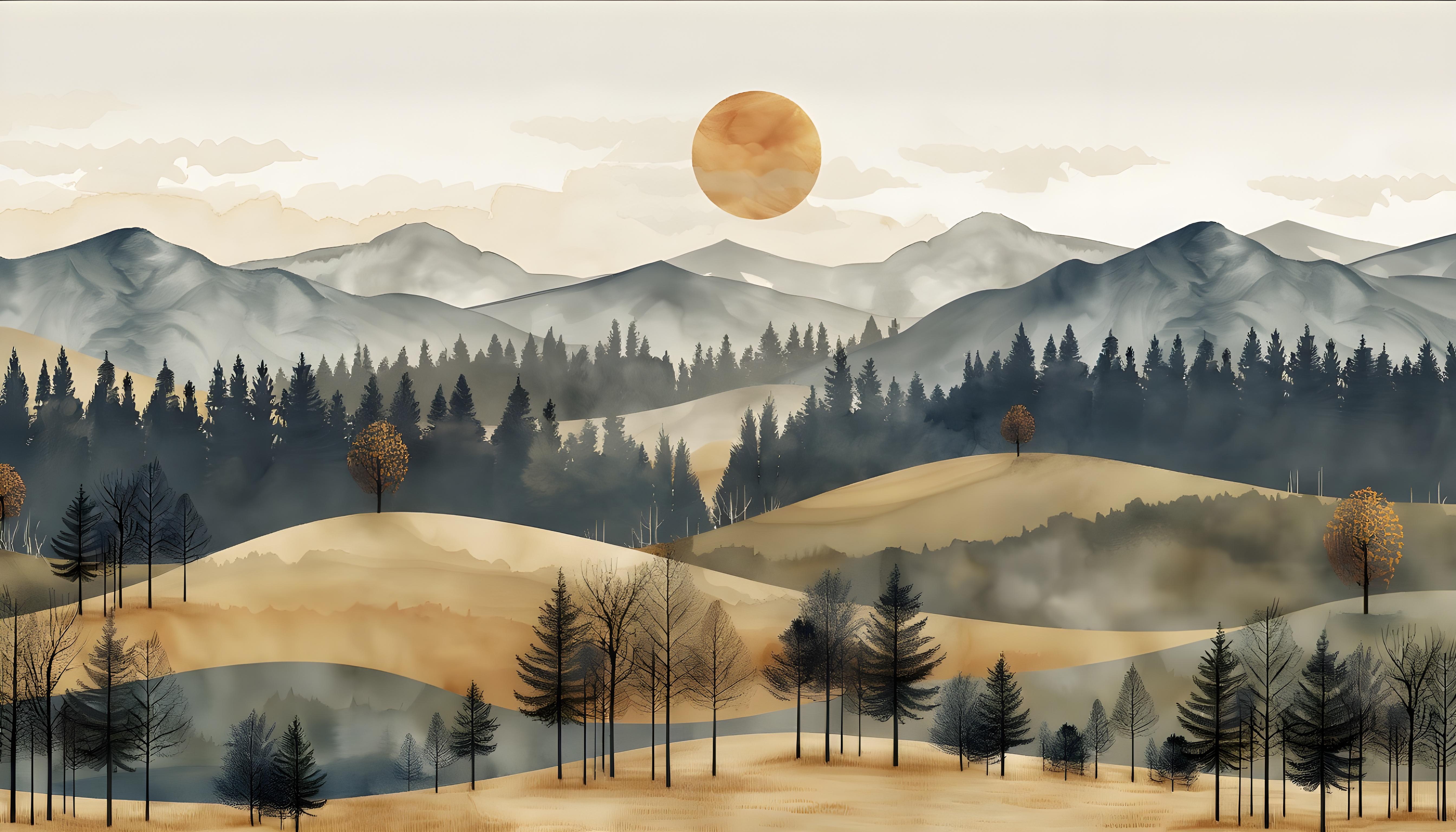 Layered Forest Hills Landscape Wall Mural