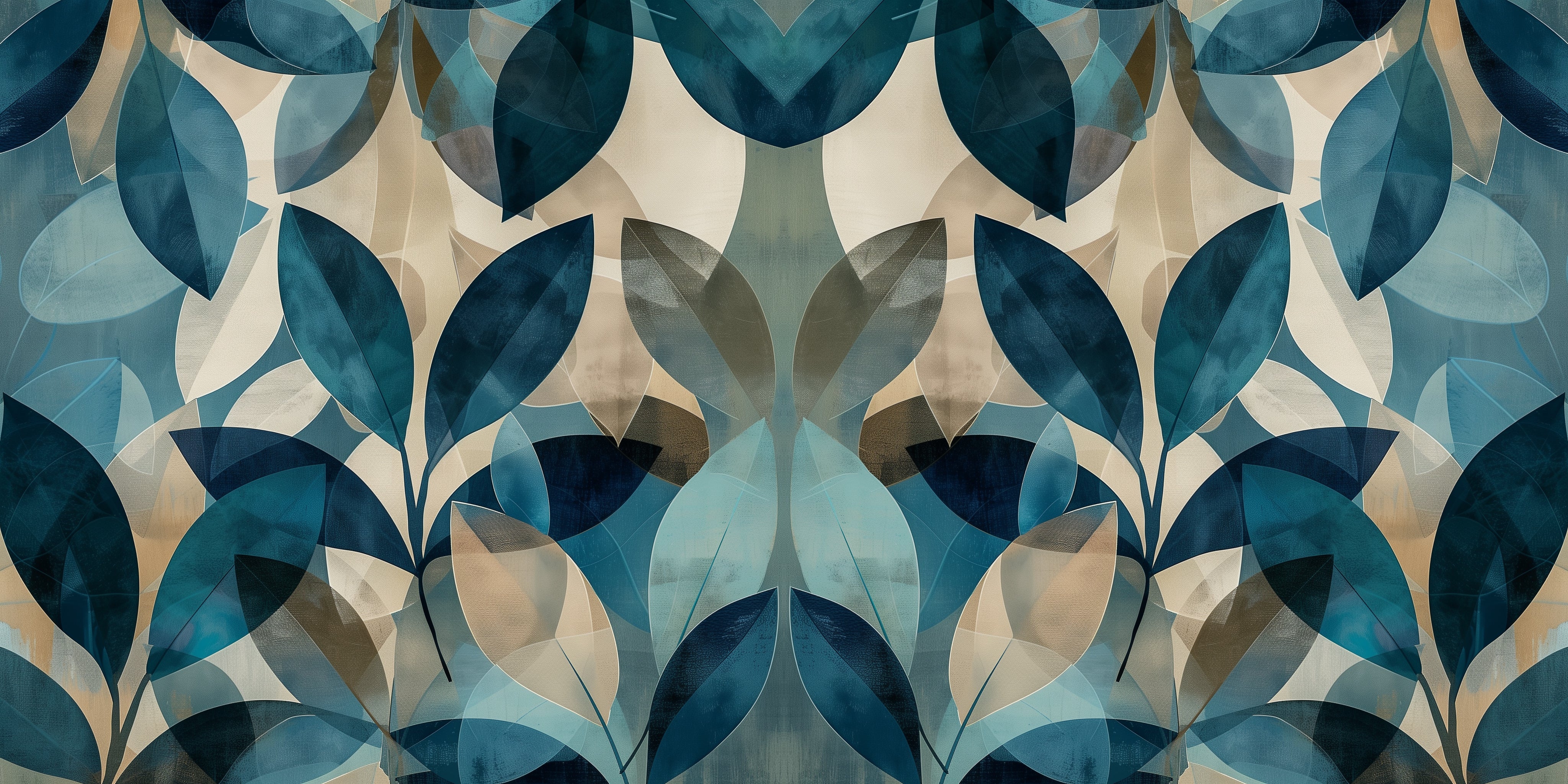 Layered Blue Leaf Botanical Wall Mural