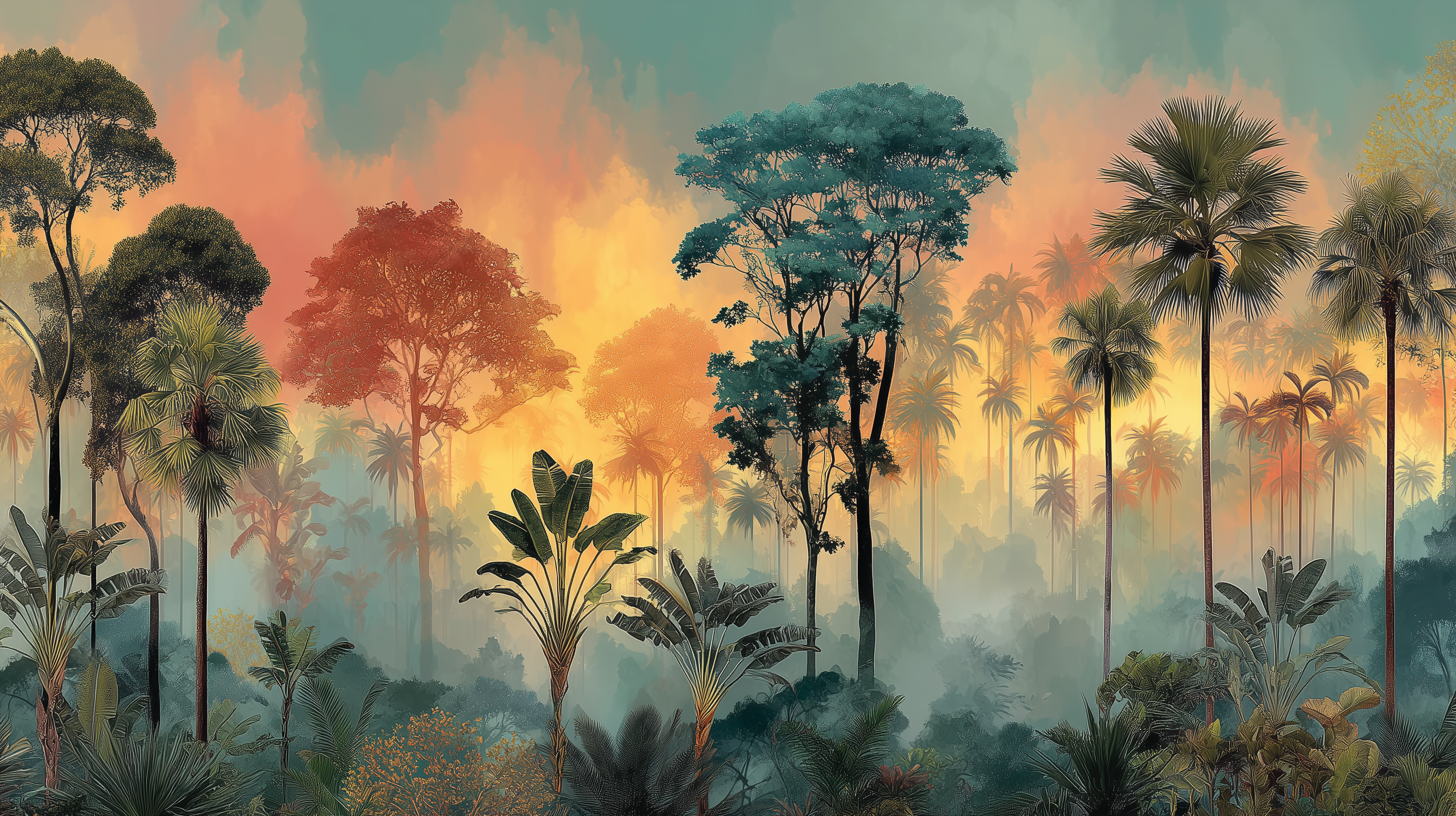 Golden Canopy Tropical Forest Wall Mural