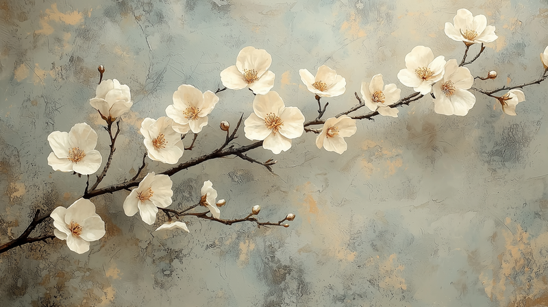 Ivory Blossom Patina Botanical Wall Mural