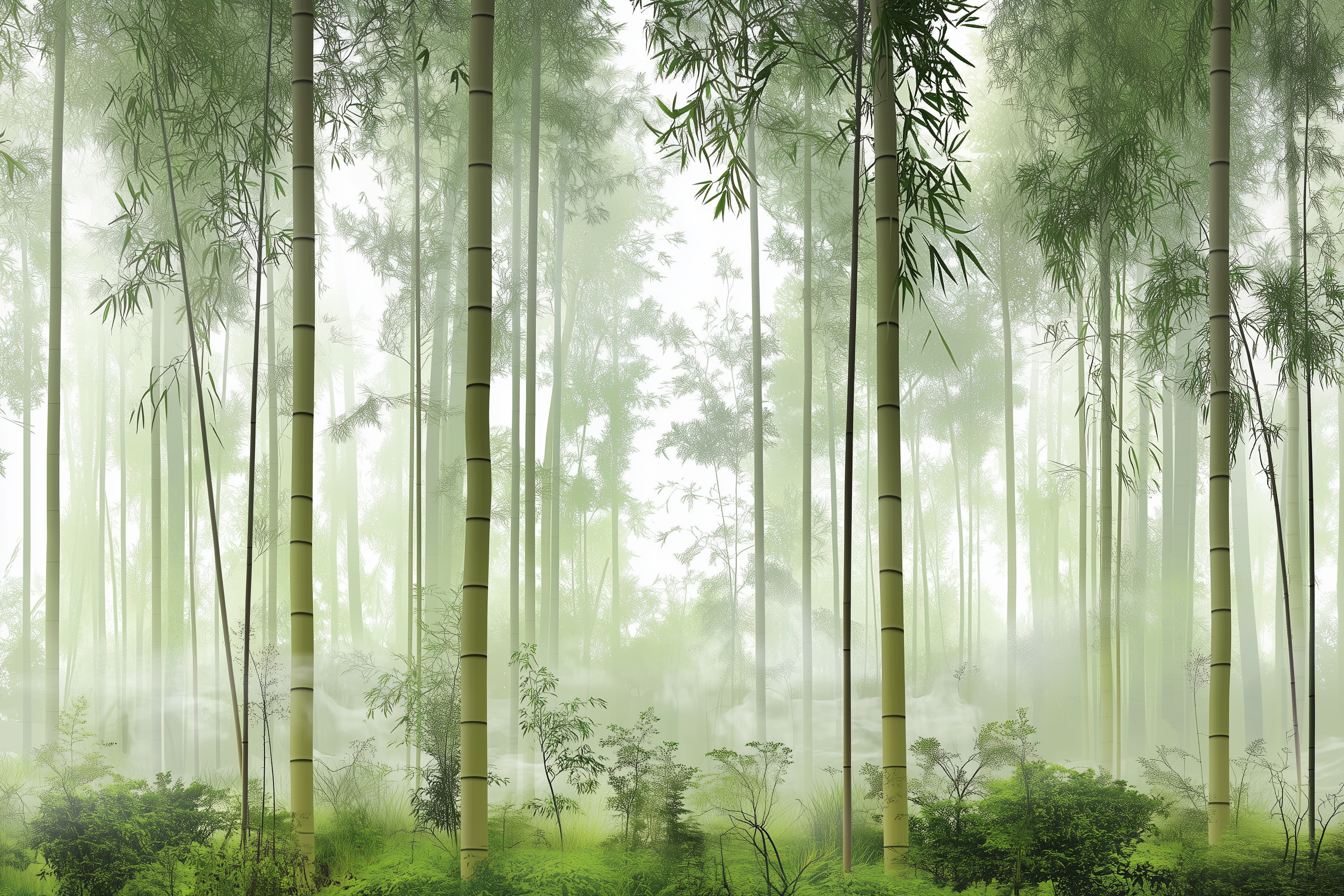 Misty Bamboo Grove Wall Mural