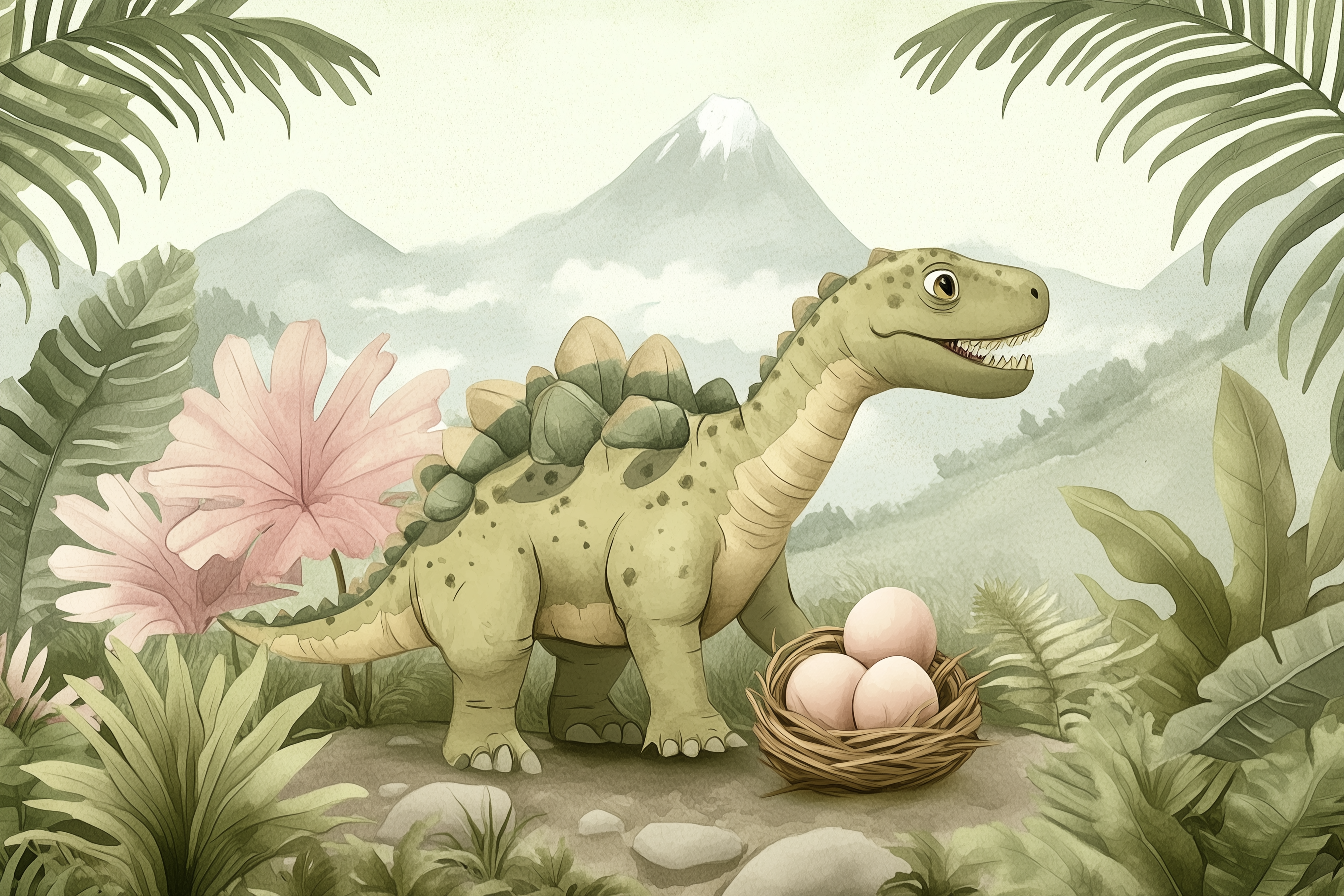 Gentle Stegosaurus Garden Mural