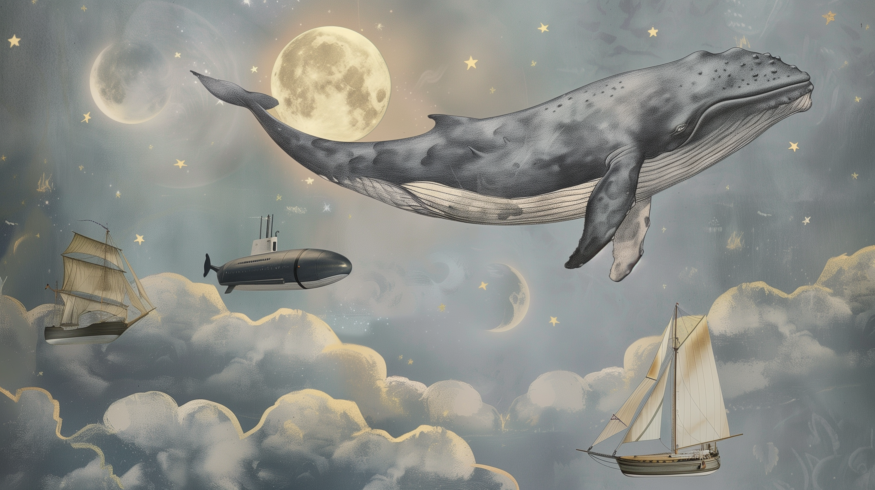 Lunar Skies Whale Voyage Mural