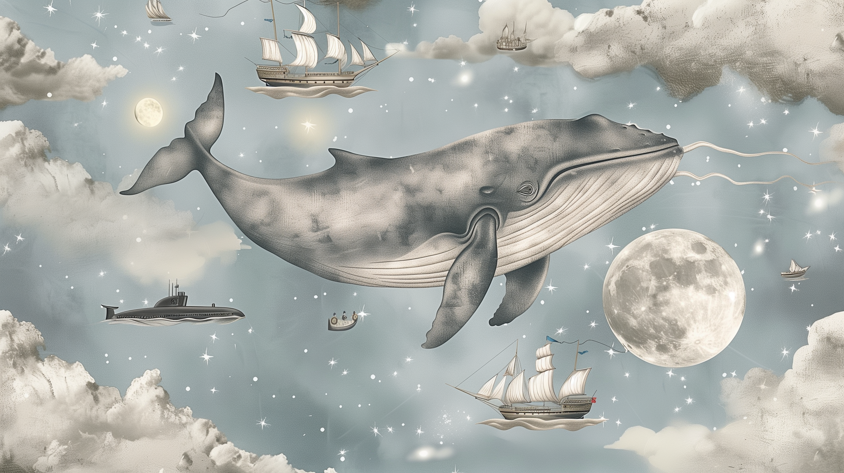 Celestial Whale Voyage Mural