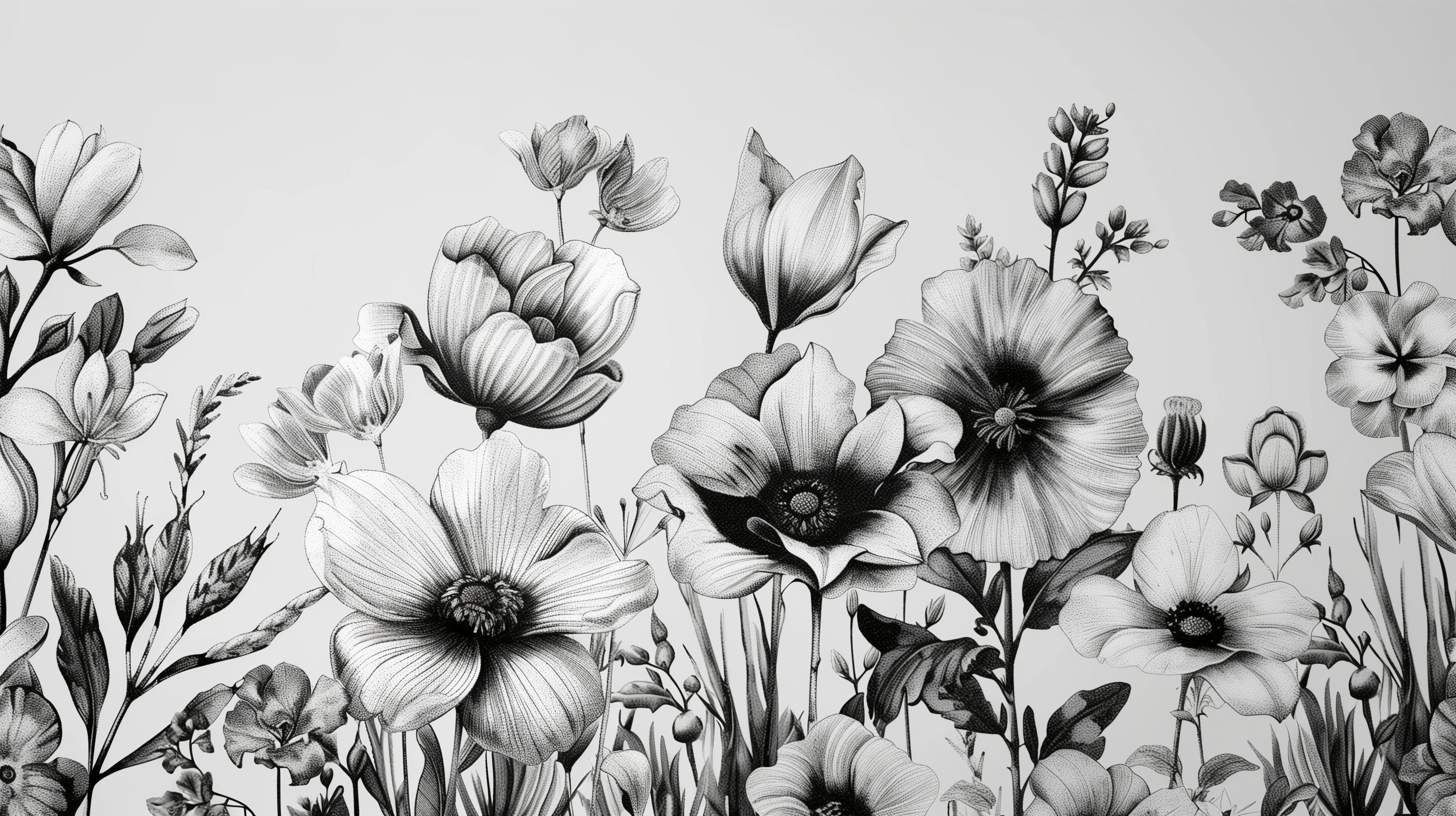 Botanical Etching Bloom Wall Mural