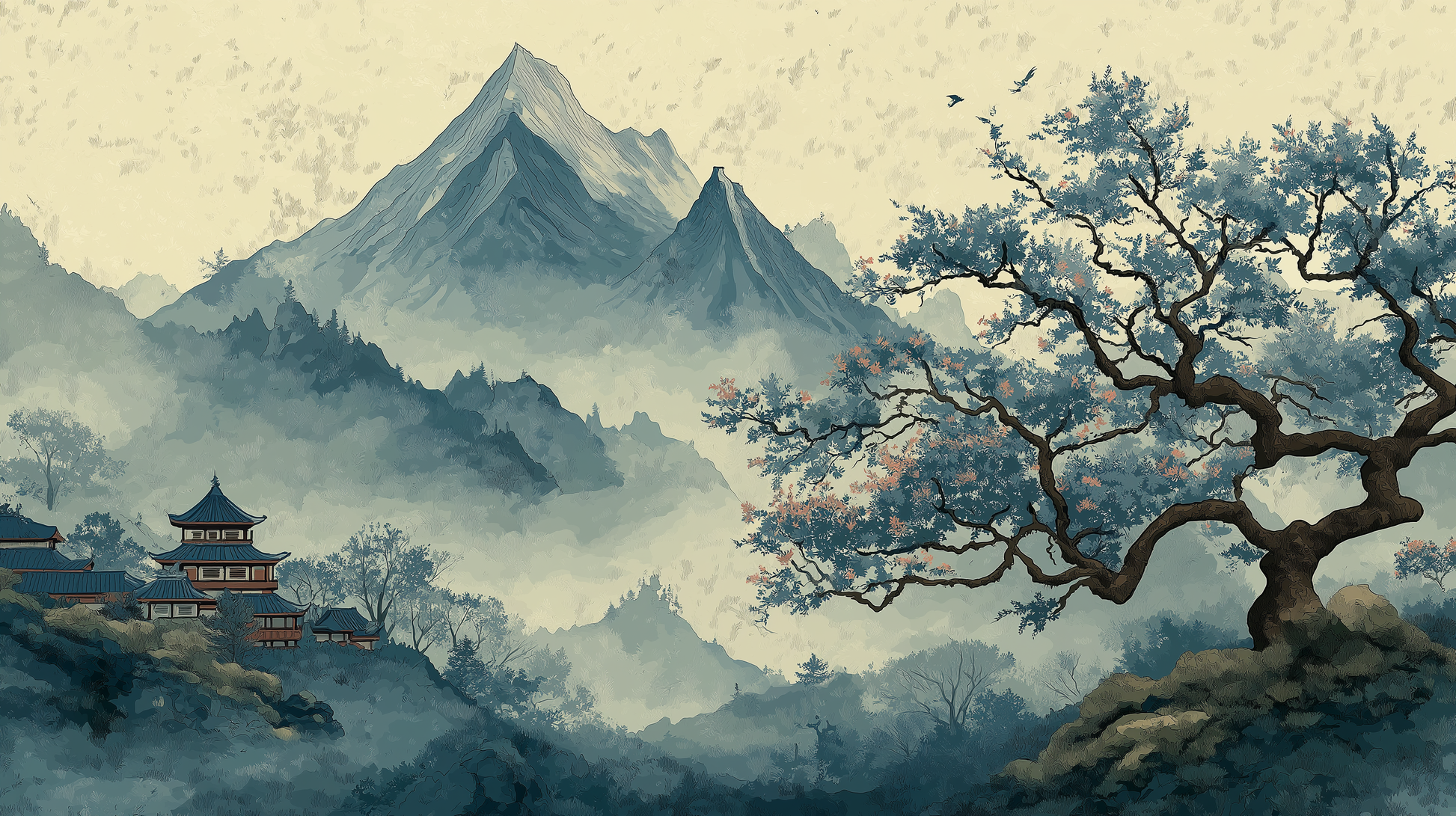 Celestial Peak Temple Wall Mural – premium peel-and-stick wall mural