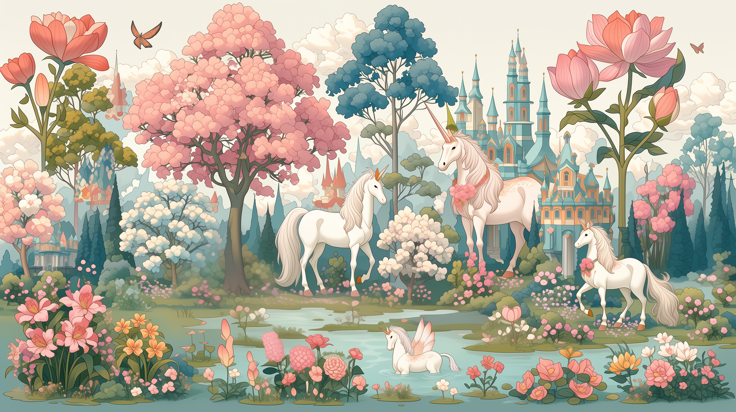 Enchanted Unicorn Garden Wall Mural