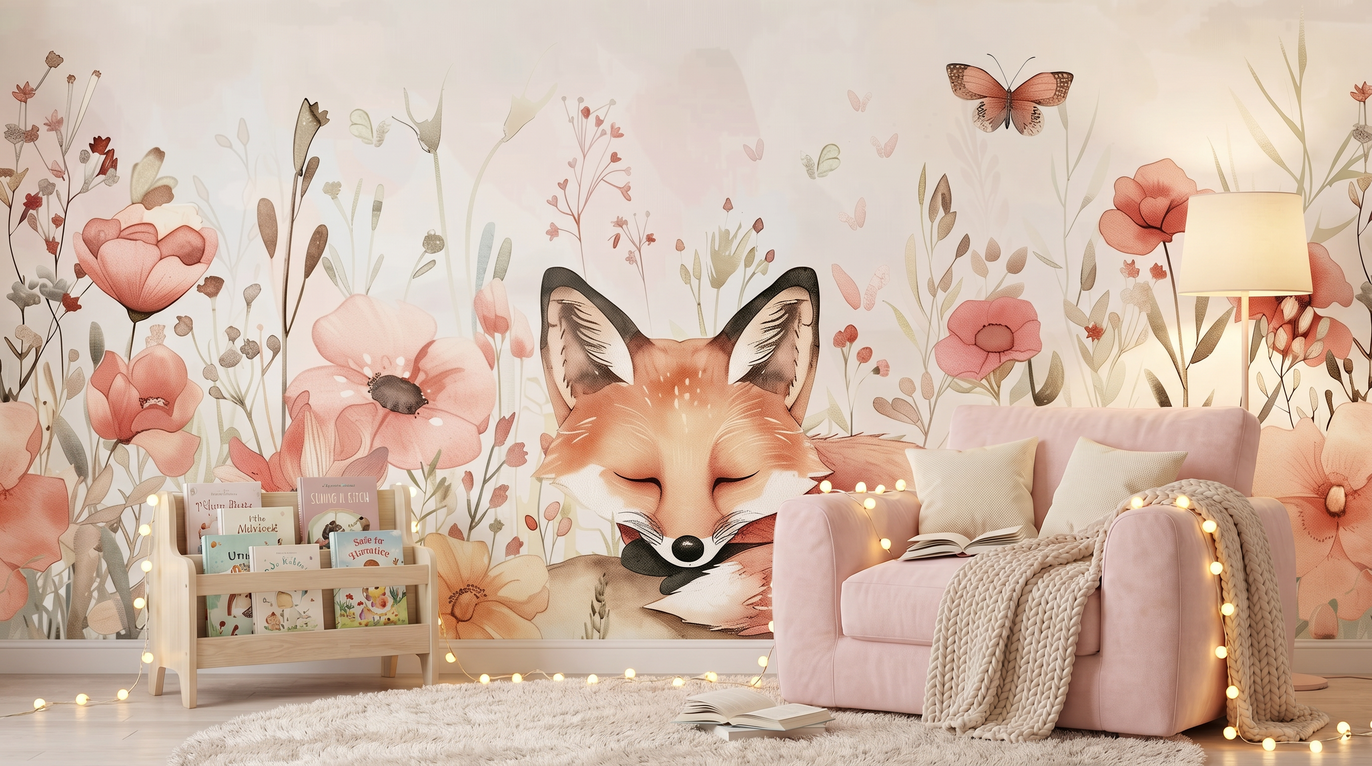 Blush Meadow Sleeping Fox Wall Mural