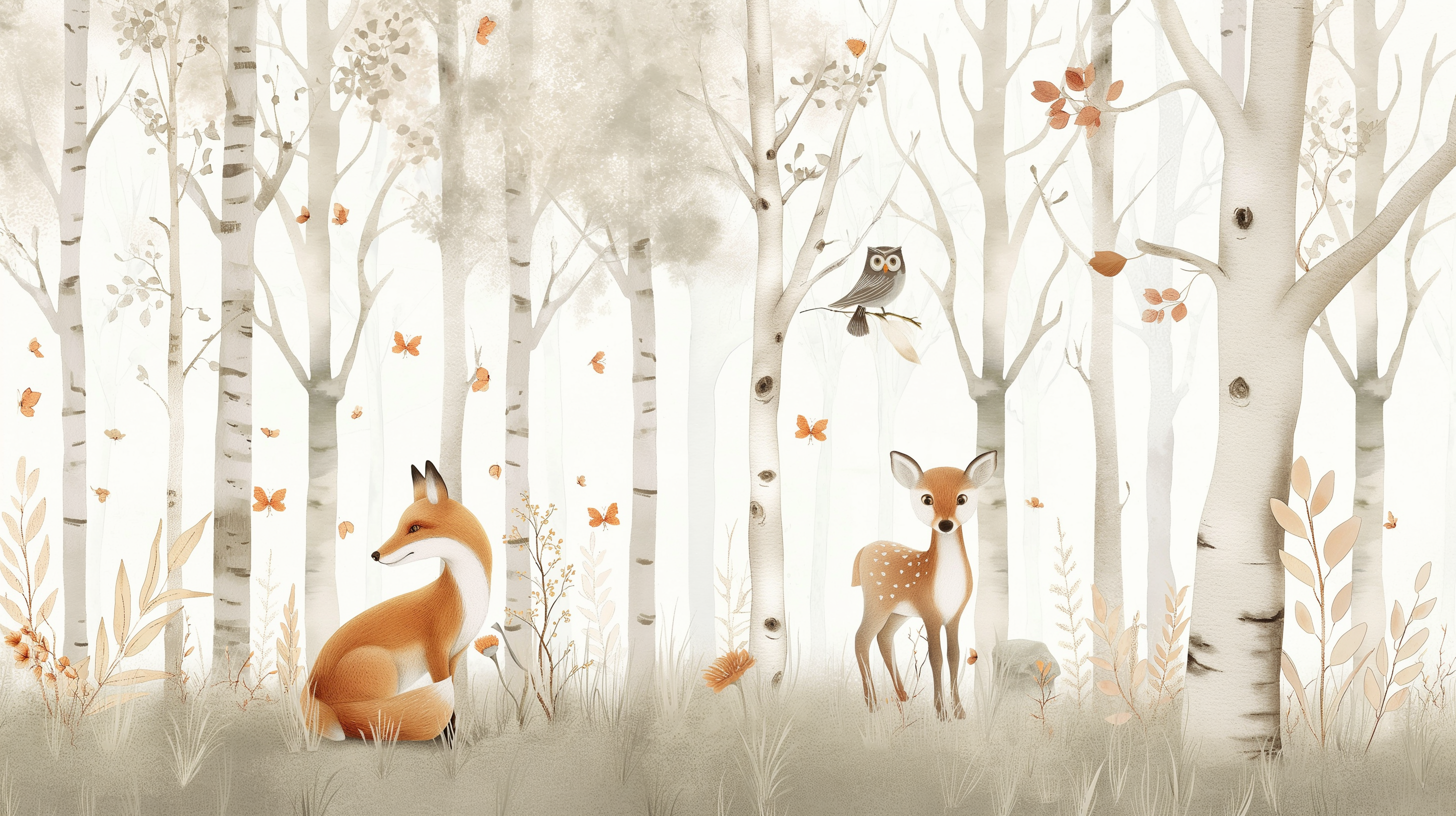 Whispering Birch Woodland Wall Mural
