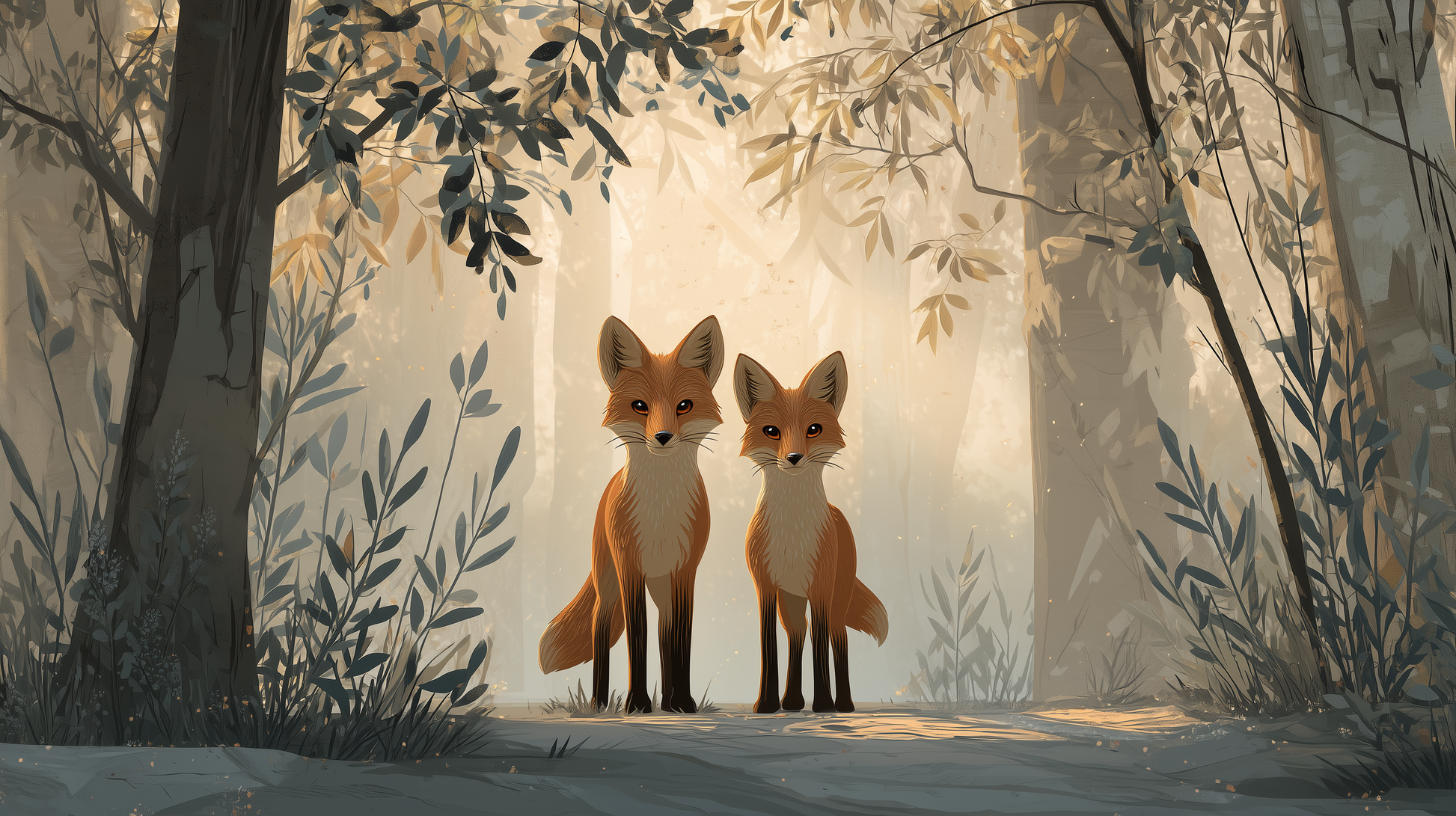 Golden Fox Hollow Wall Mural – premium peel-and-stick wall mural