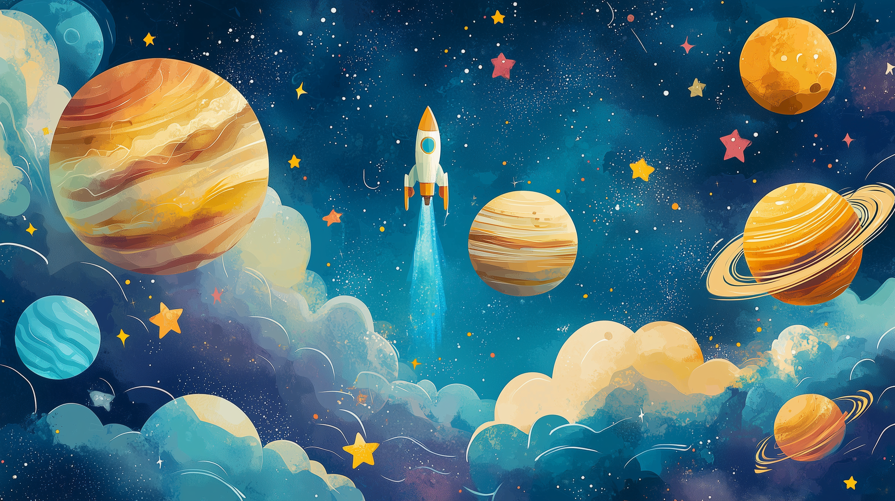 Starlight Rocket Adventure Wall Mural