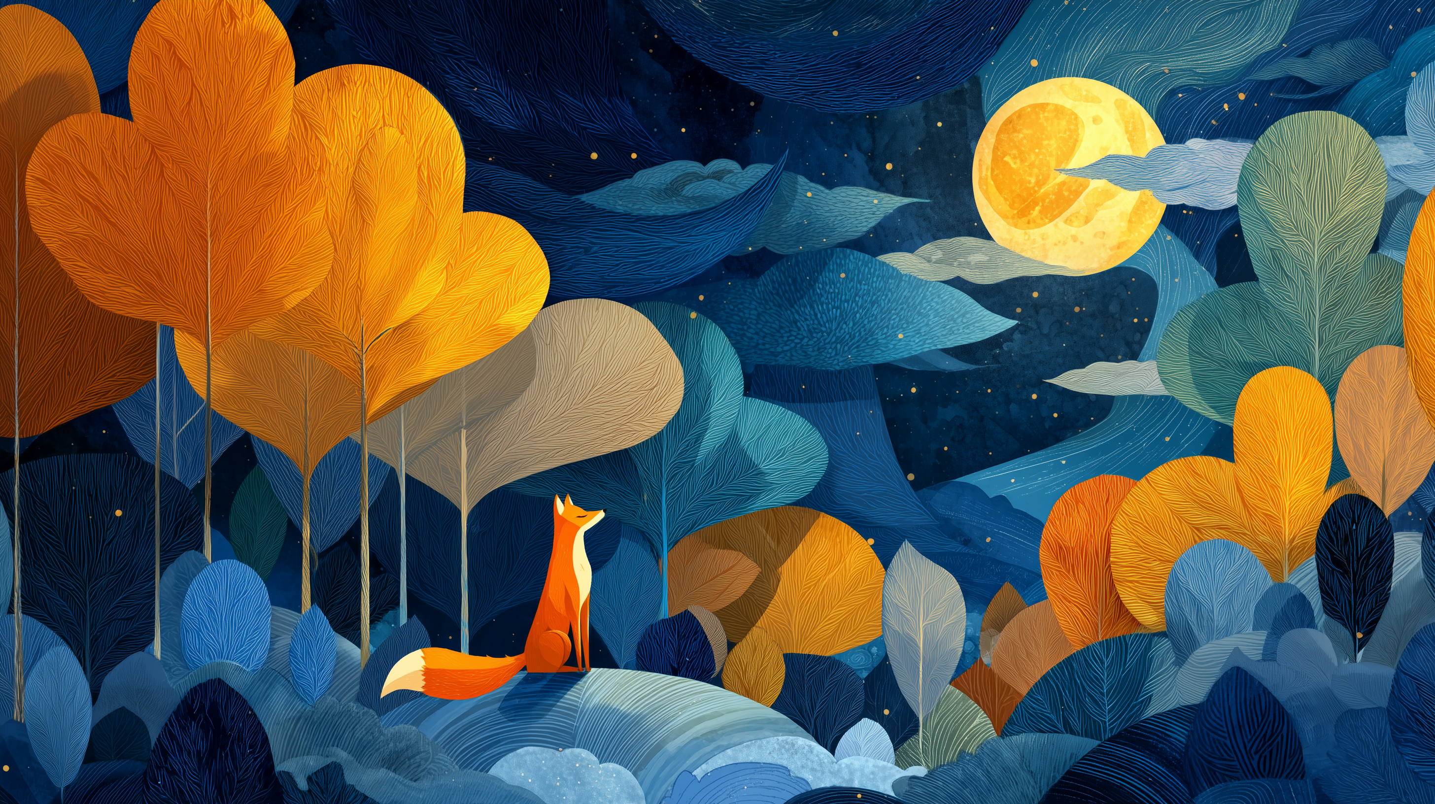 Moonlit Fox Grove Wall Mural