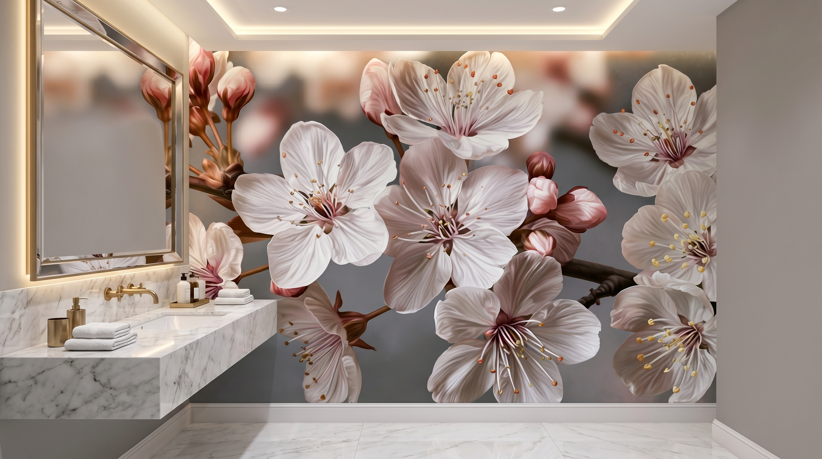Blush Cherry Blossom Branch Wall Mural – wall mural, view 2