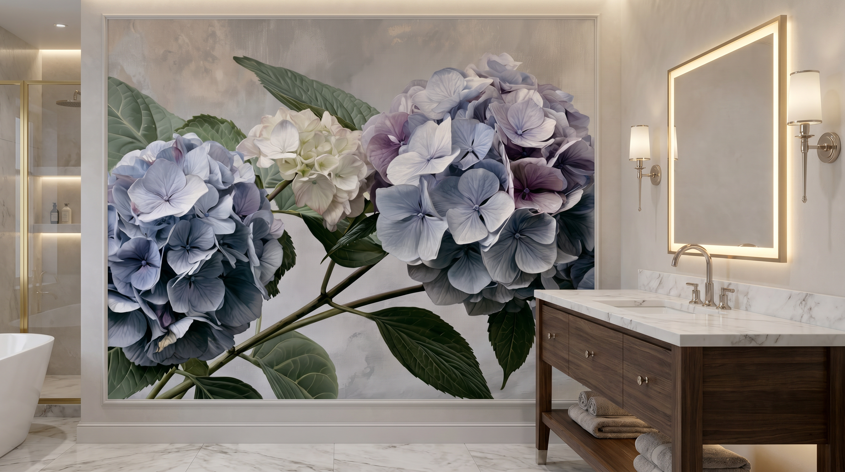Misty Blue Hydrangea Elegance Wall Mural – wall mural, view 2