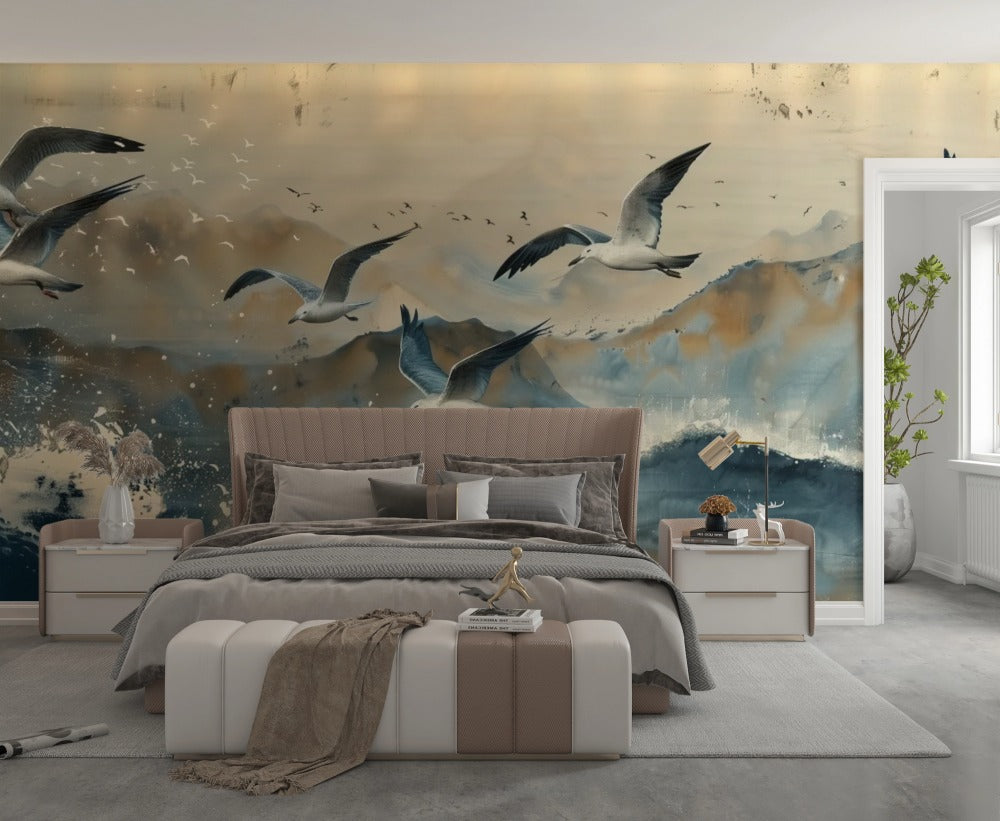 Freedom Over the Waves Seagulls in Flight