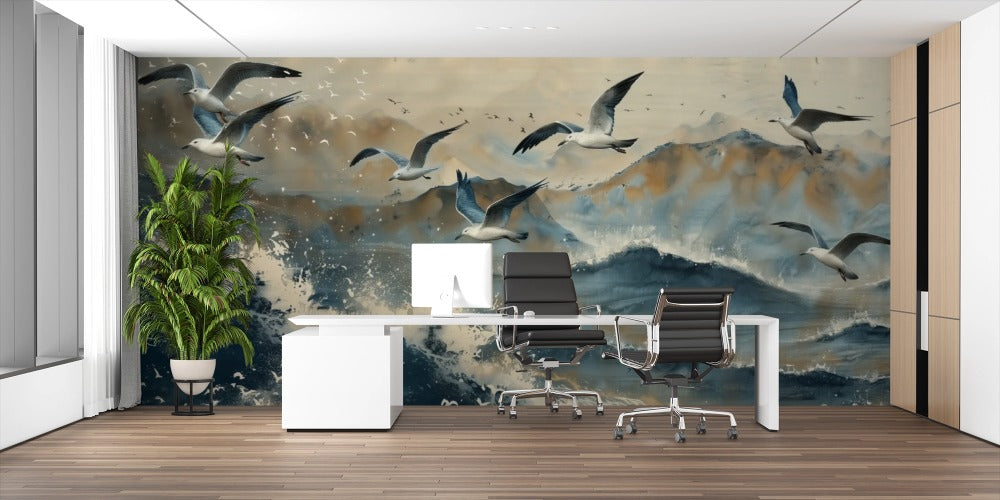 Freedom Over the Waves Seagulls in Flight