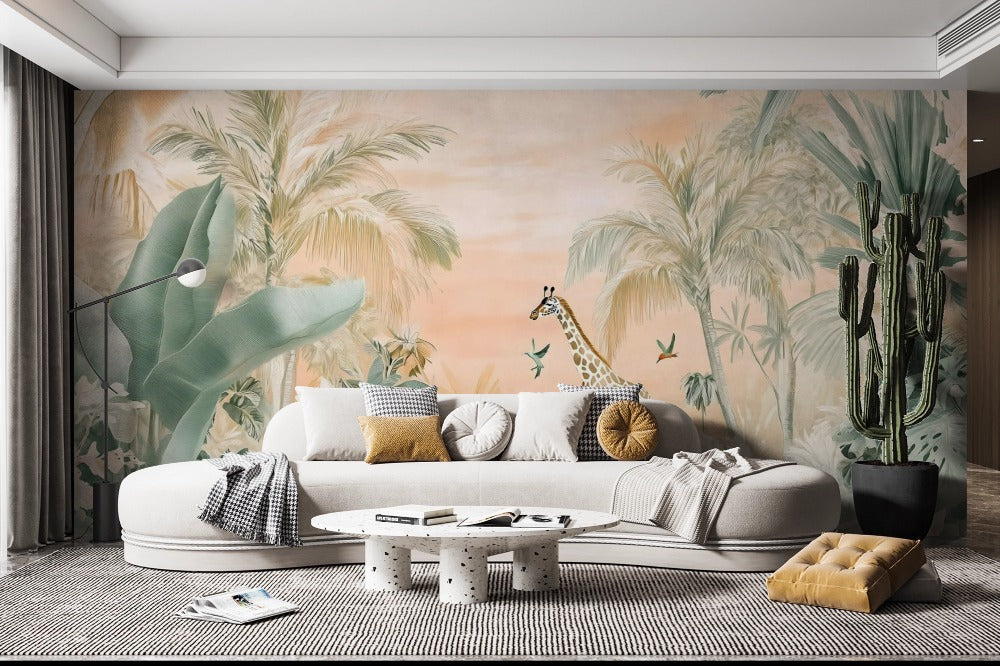 Soft Safari: Giraffe among Tropical Palms