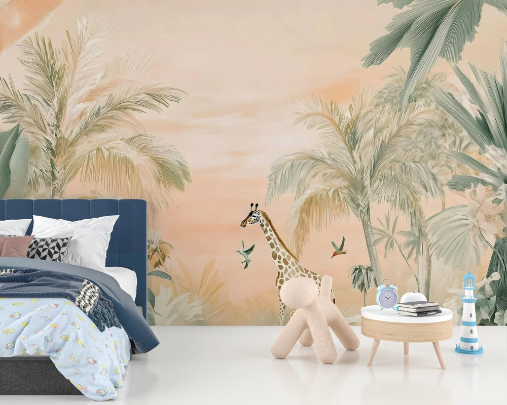 Soft Safari: Giraffe among Tropical Palms