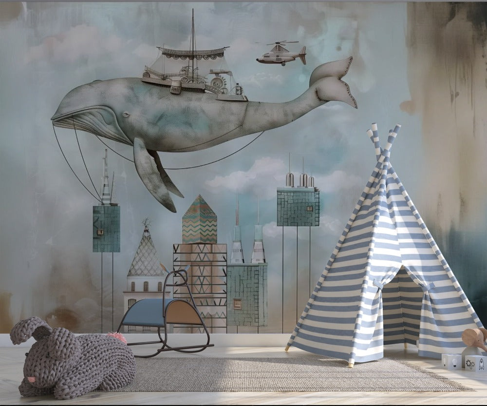 Magic Metropolis: Whale Navigating the Urban Sky