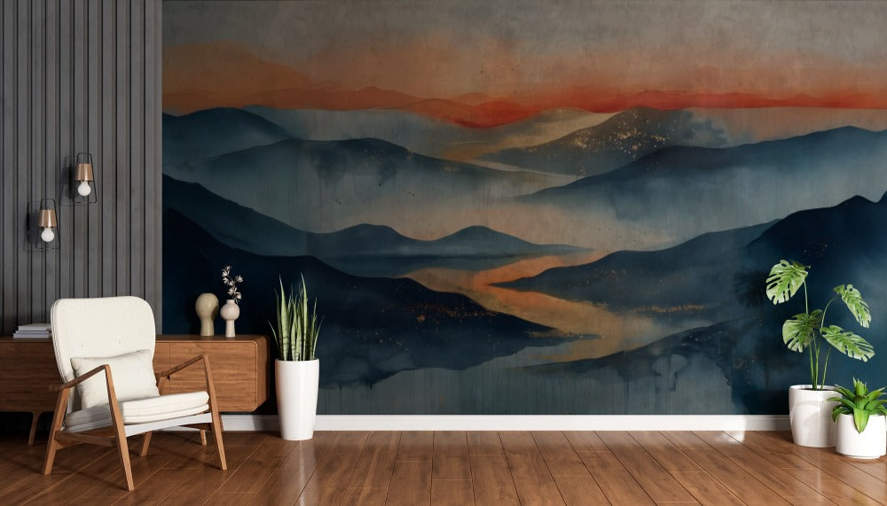 Burning Horizon: Mountains Bathed by the Setting Sun