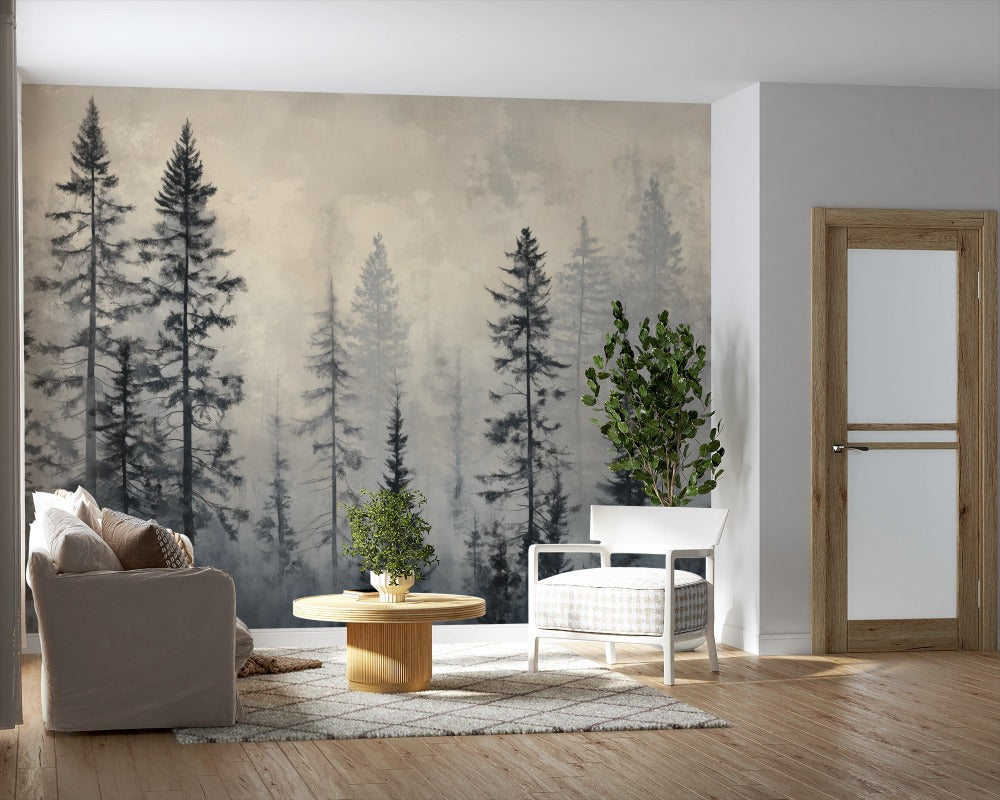 Echoes of Tranquility: Misty Pine Landscape