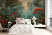Tropical Botanical Inspiration: Illustrated Jungle Landscape with Lush Leaves and Golden Light