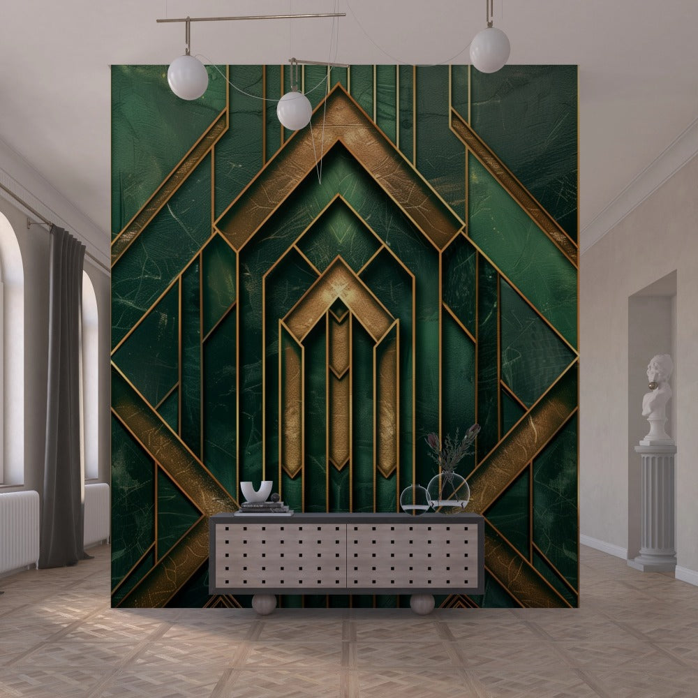 Art Deco Splendor: Geometric Elegance in Green and Gold