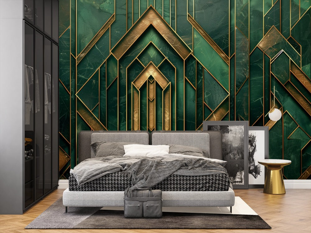 Art Deco Splendor: Geometric Elegance in Green and Gold