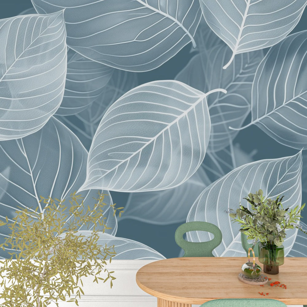 Frosty Freshness: A Veil of Leaves in Pastel Blue