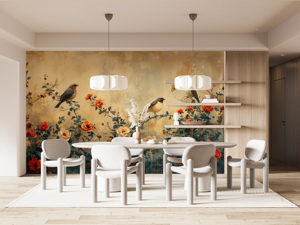 Enchanted Garden: Birds Among Autumn Flowers