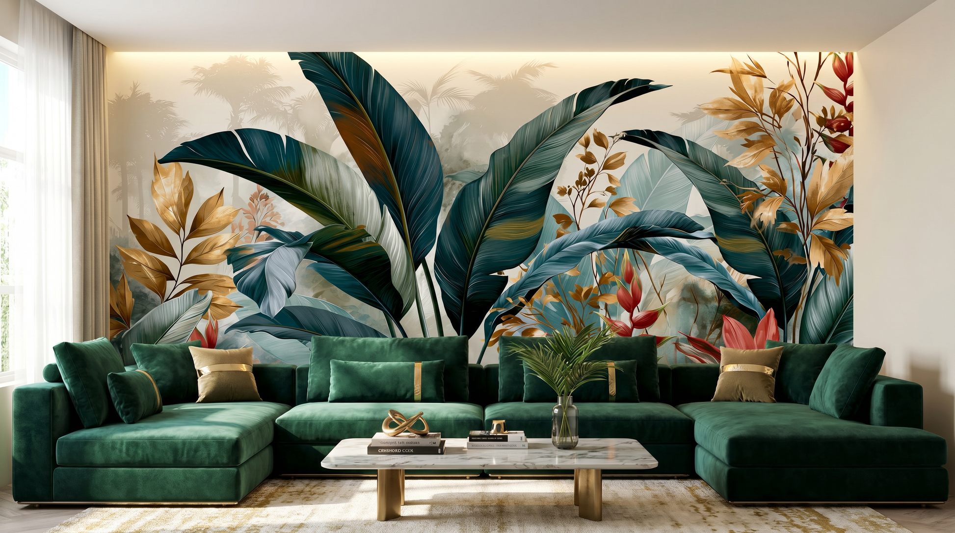 Tropical Banana Leaf & Heliconia Botanical Wall Mural – wall mural, view 3