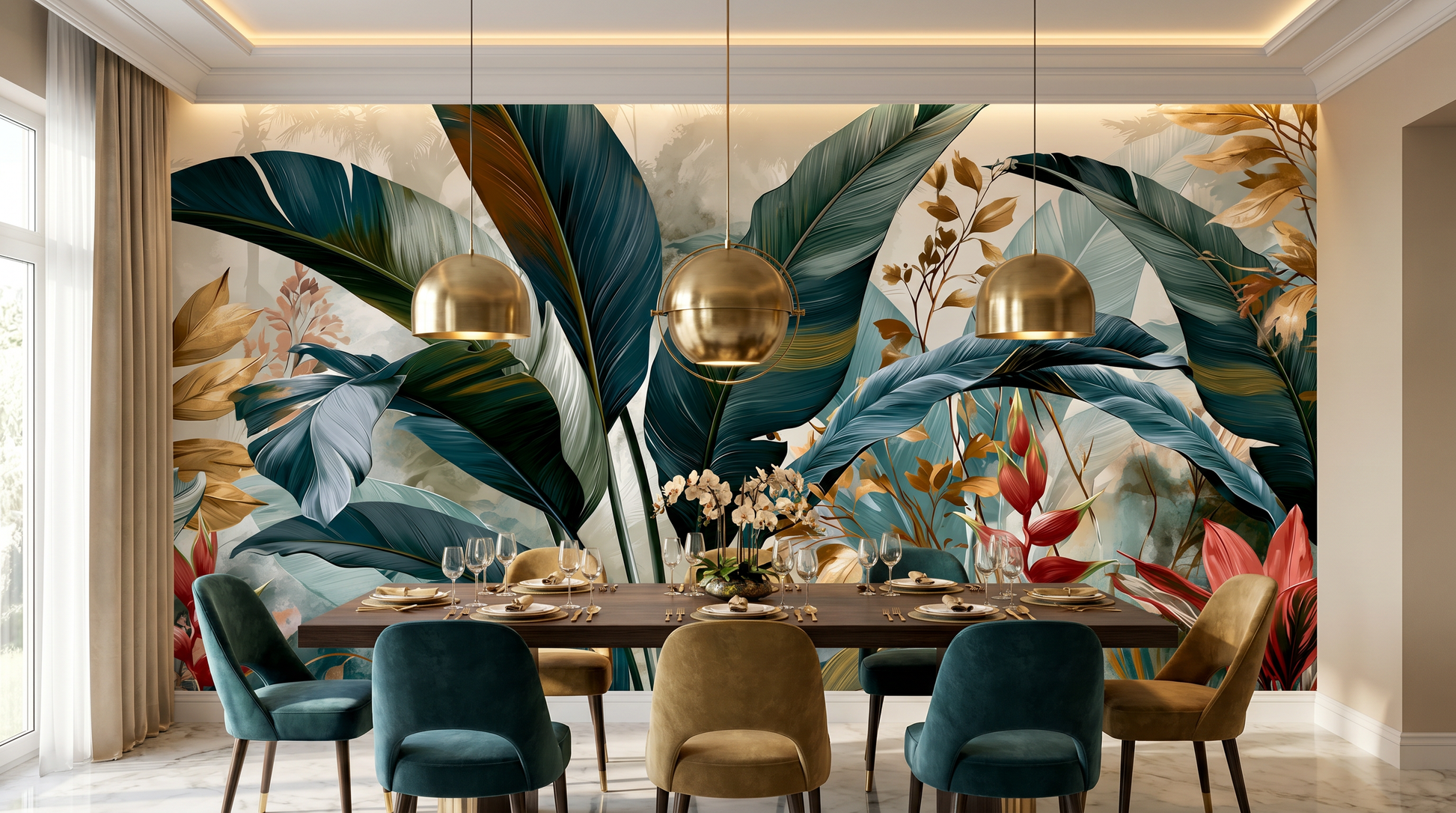 Tropical Banana Leaf & Heliconia Botanical Wall Mural – wall mural, view 5