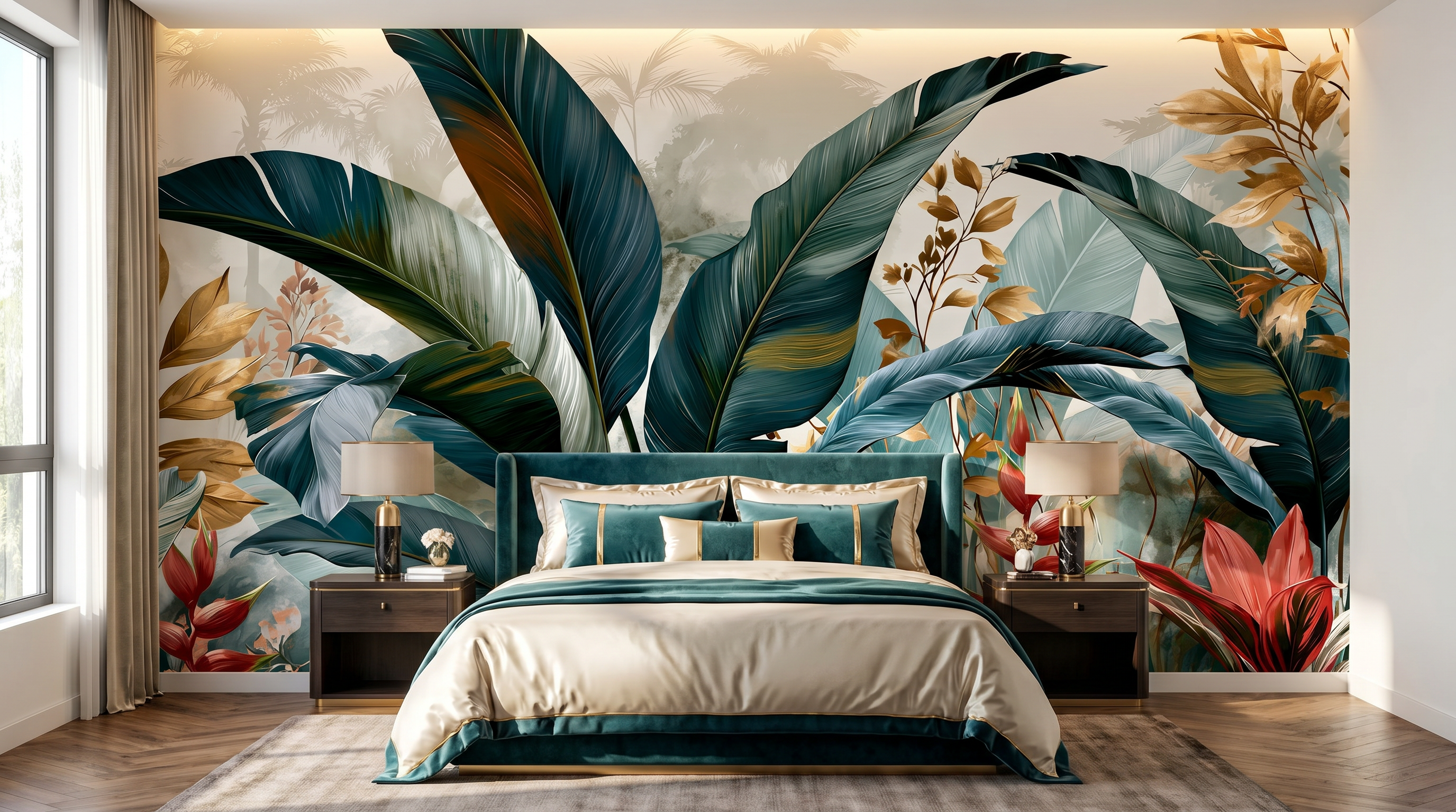 Tropical Banana Leaf & Heliconia Botanical Wall Mural – wall mural, view 2