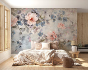 Ink Veil: Pink Petals and Grey Leaves in Watercolor