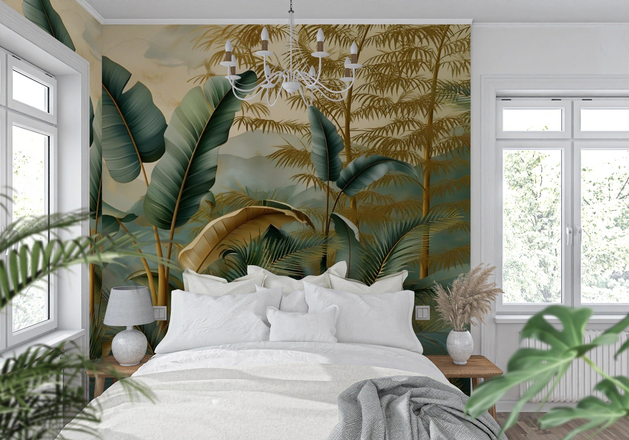 Essence of the Jungle: Green and Golden Leaves