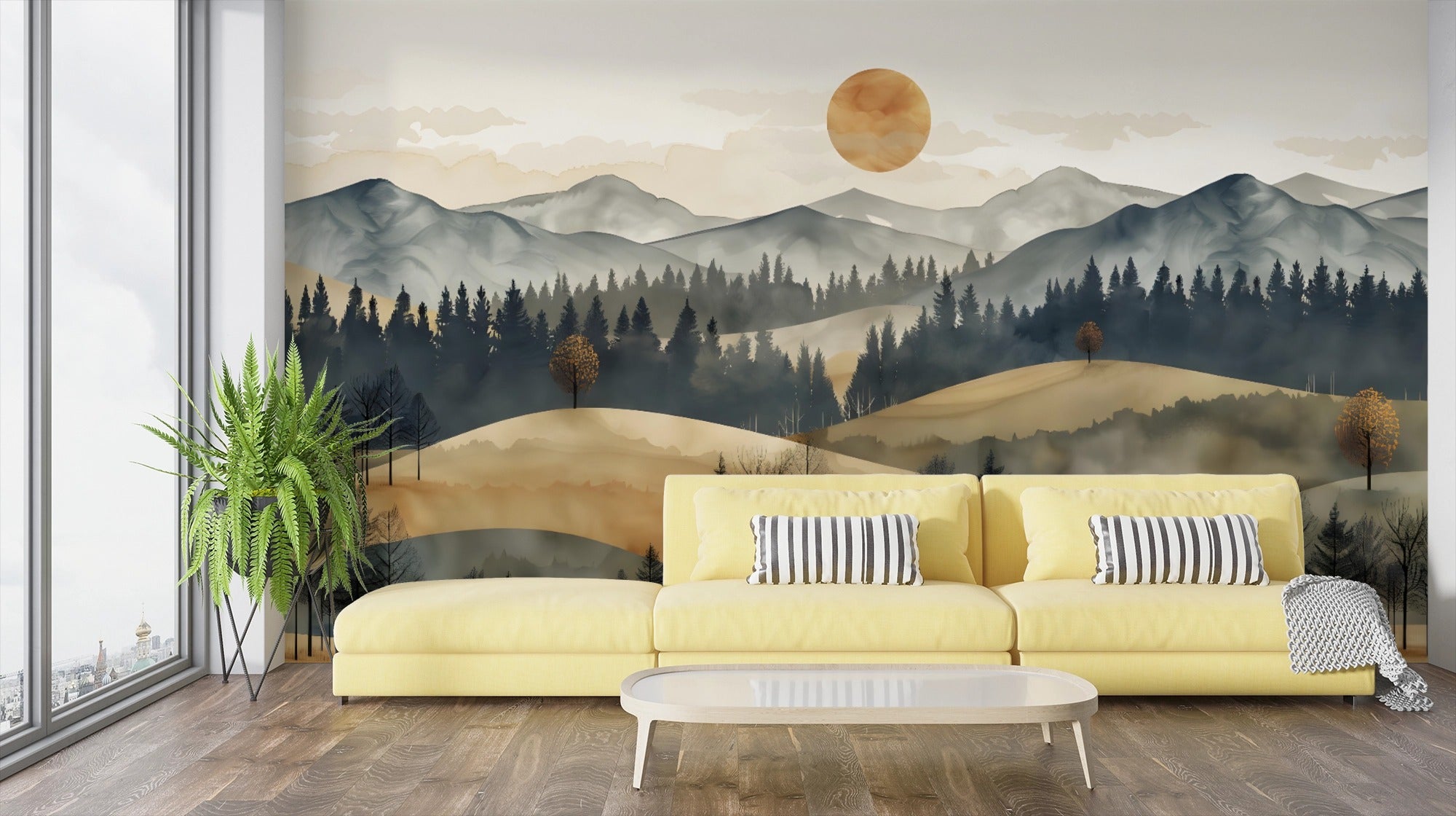 Golden Horizon: Hills and Forests at Sunset