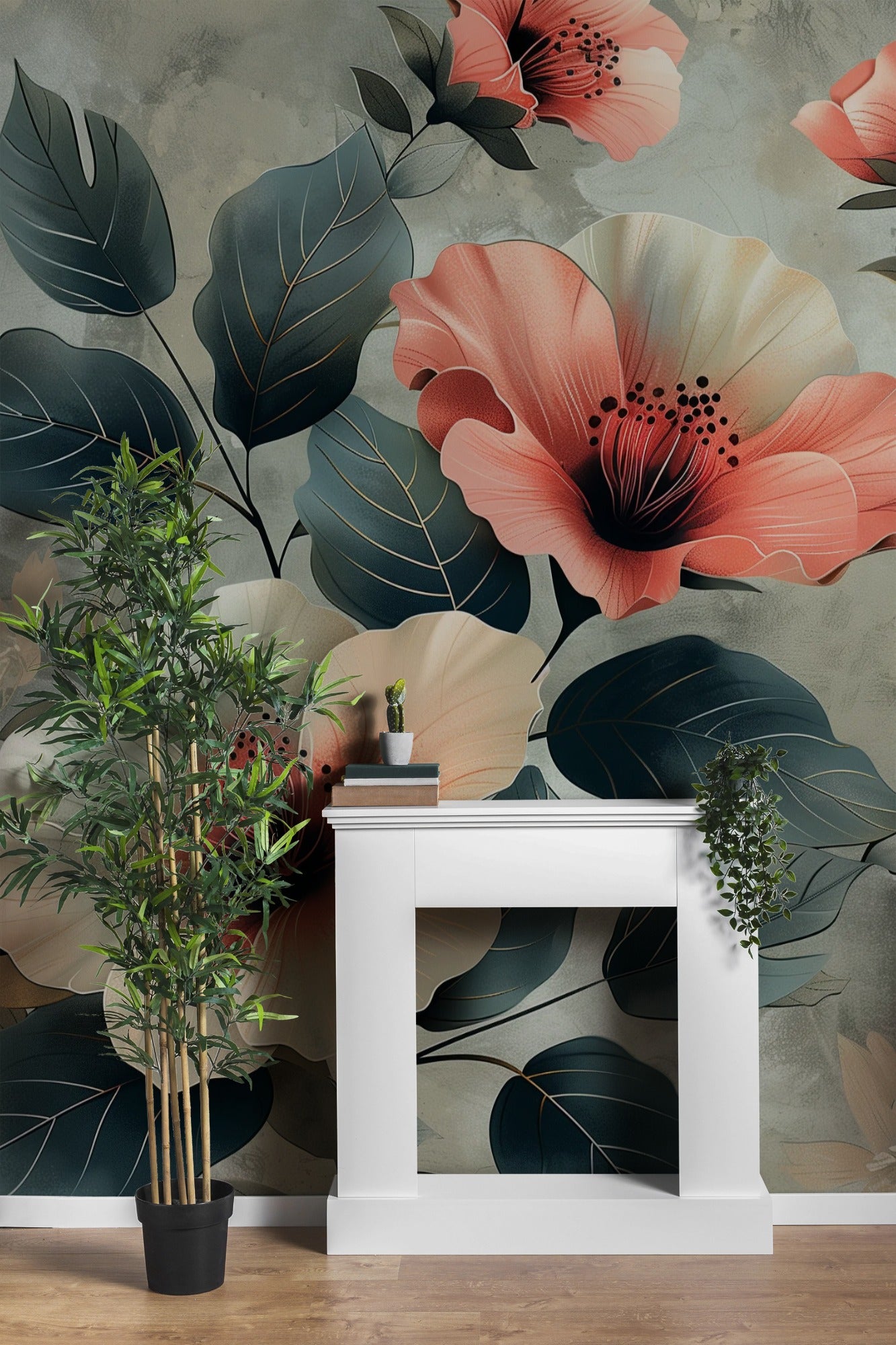 Botanical Elegance: Dreamy Flowers on a Marble Gray Background