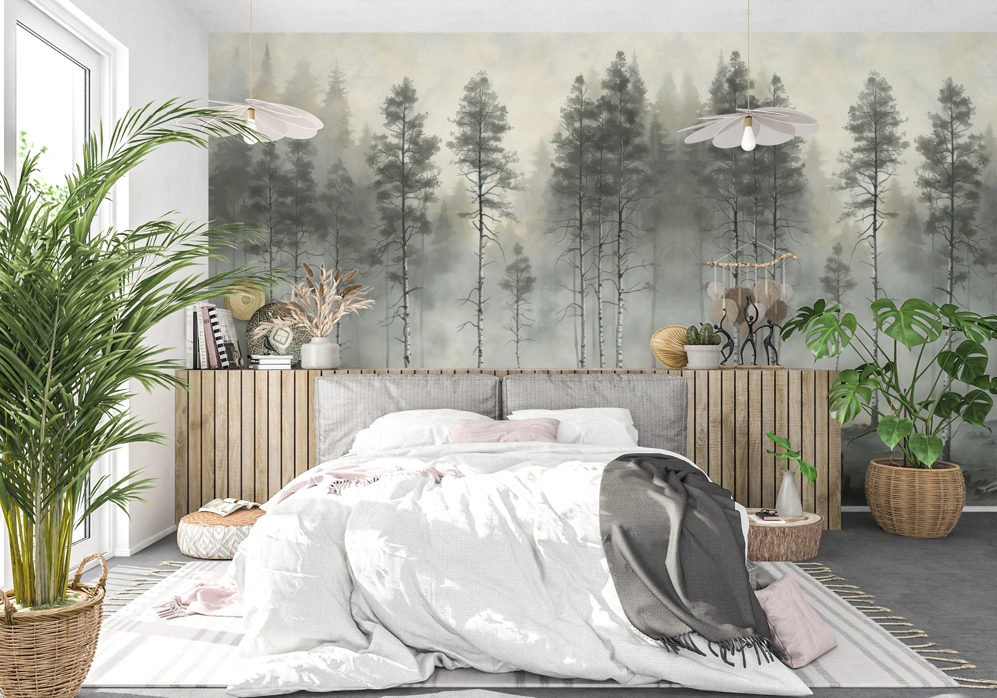 Forest Echoes: Birches Among Rocks and Mist