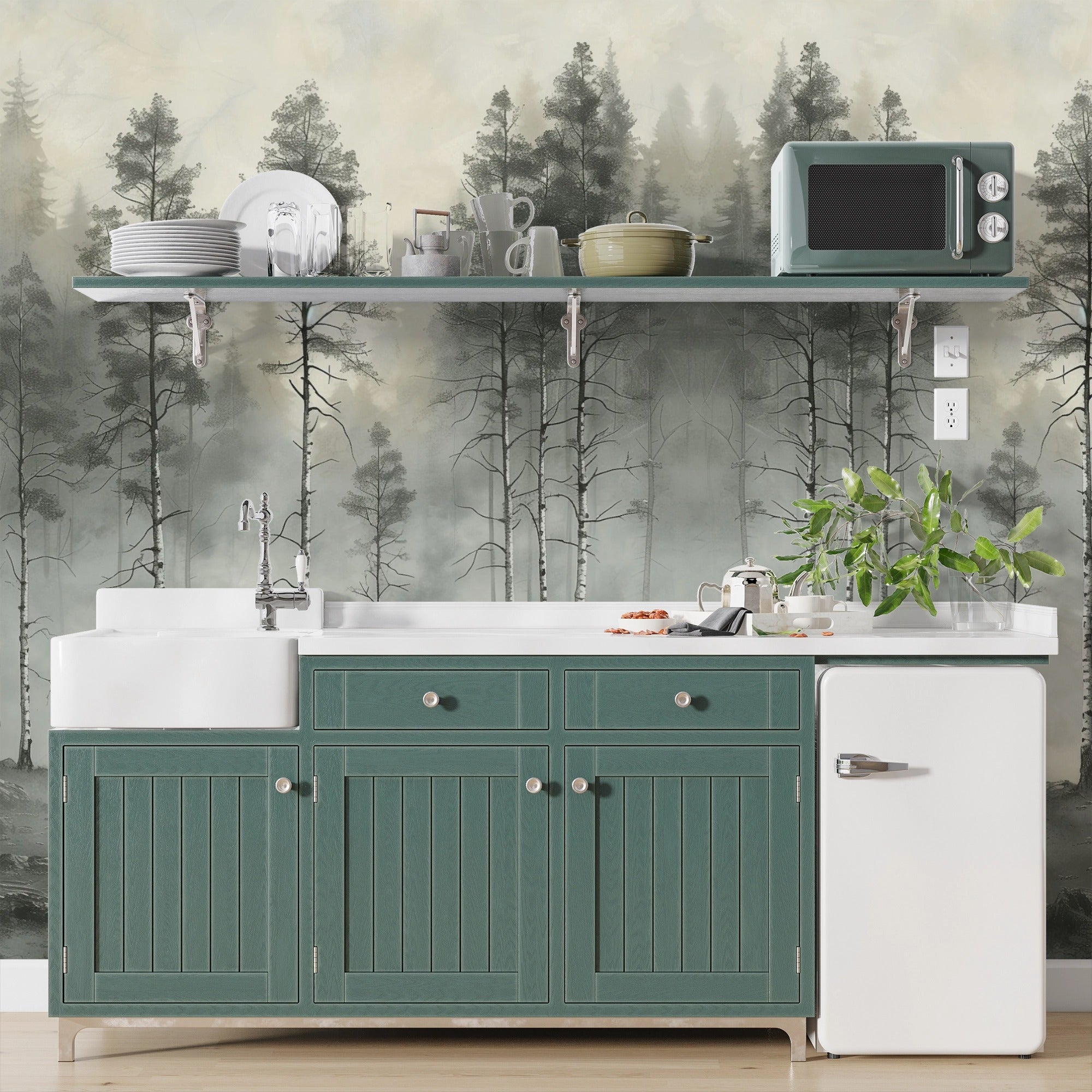 Forest Echoes: Birches Among Rocks and Mist