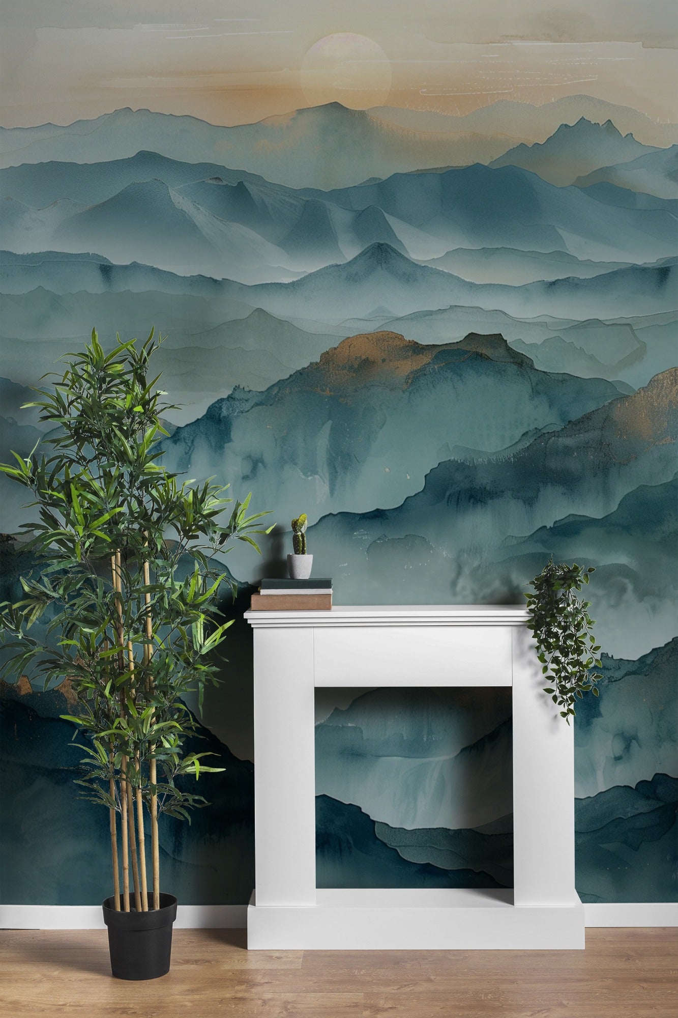 Endless Dawn: Layers of Blue Watercolor Mountains